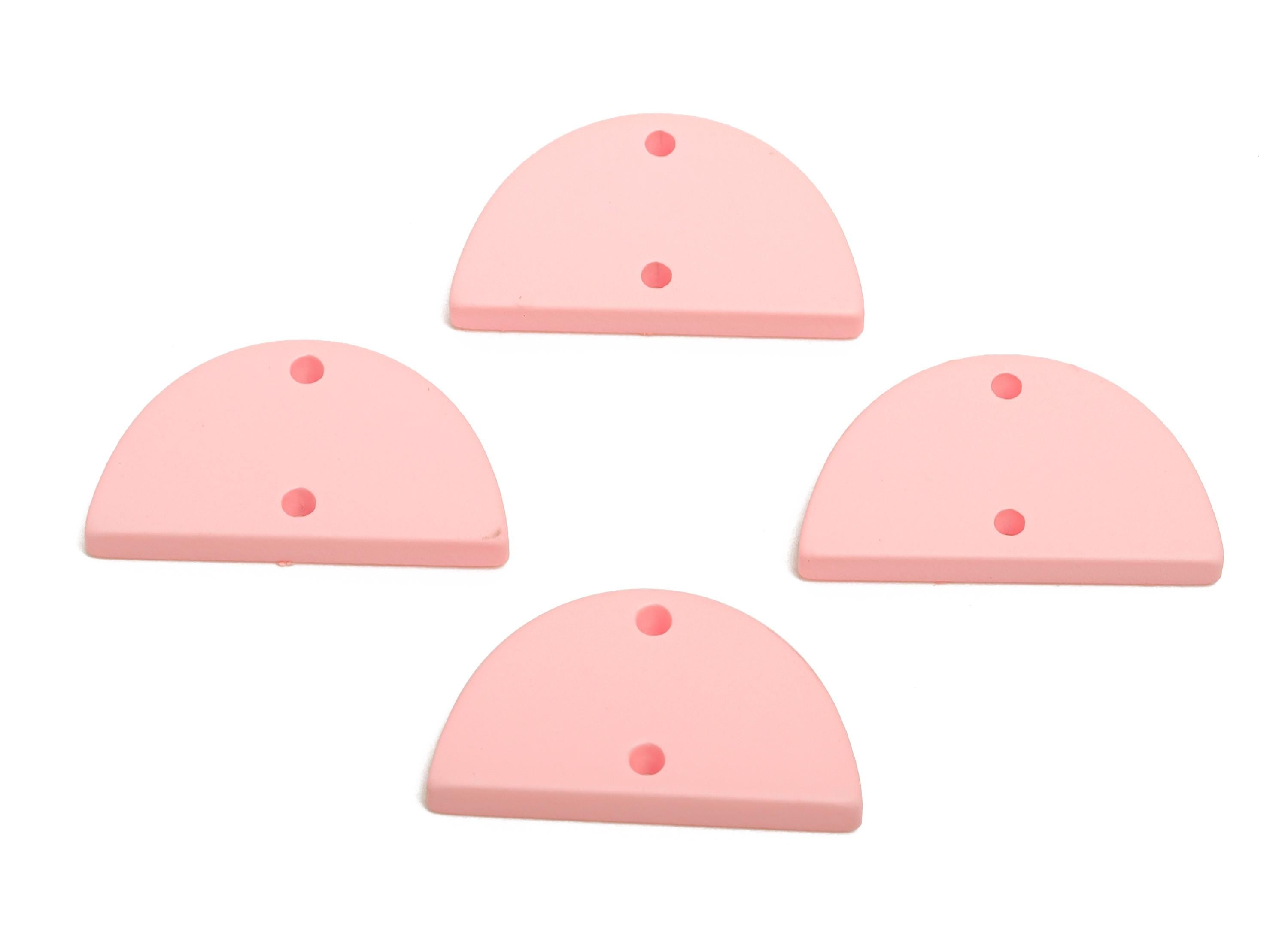 Acrylic Semicircle Earring Connector - Matte Pink Half Moon Charm - Craft Supply for Earring - Color Code: A1061 - 22x12x2mm- AC3647-A1061 - DOMEDBAZAAR