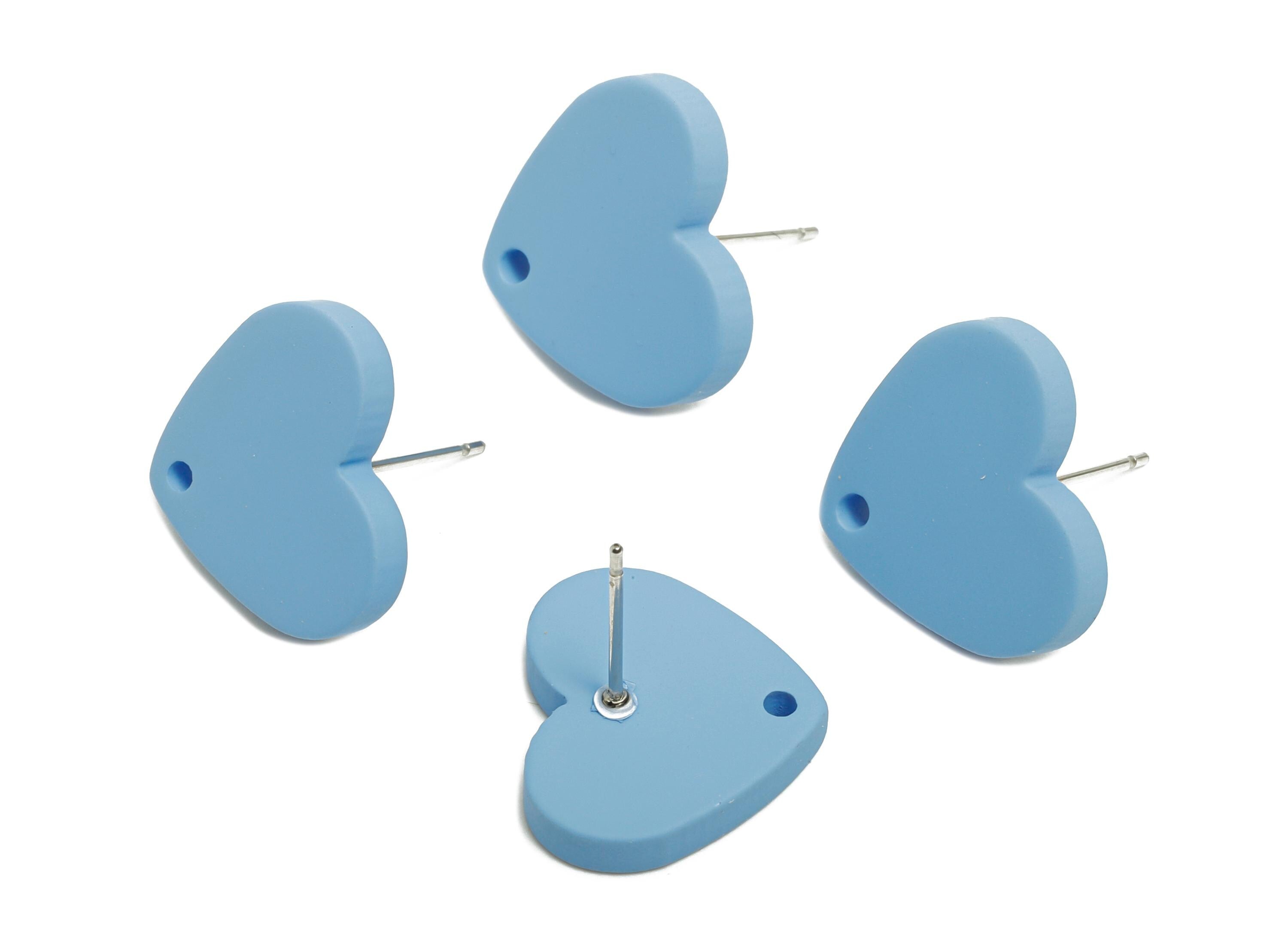 Acrylic Blue Heart Stud - Matte Flat Modern Earring Post - Minimalist Romantic Earring Base - Color Code: A1059 - 14x16x2mm - AC3645-A1059 - DOMEDBAZAAR