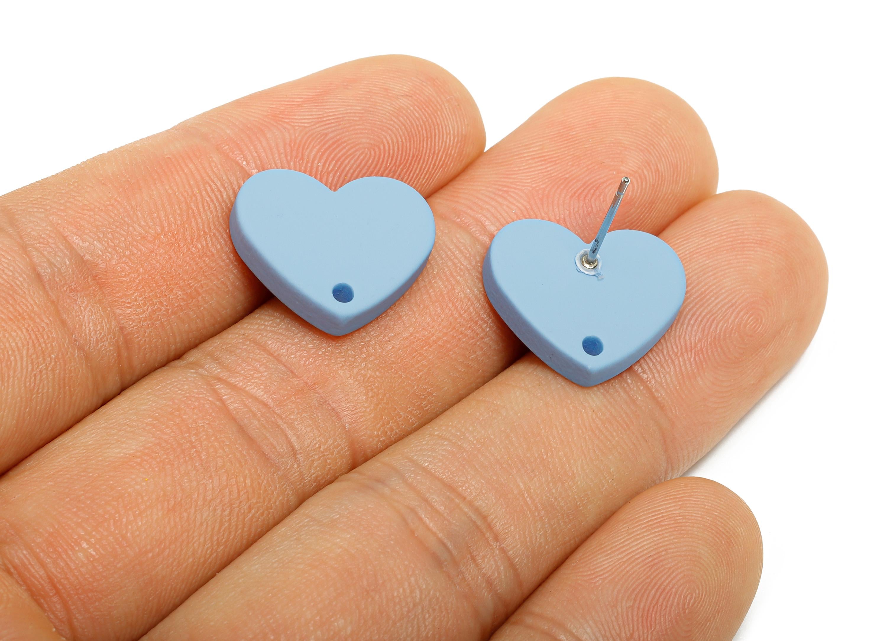 Acrylic Blue Heart Stud - Matte Flat Modern Earring Post - Minimalist Romantic Earring Base - Color Code: A1059 - 14x16x2mm - AC3645-A1059 - DOMEDBAZAAR