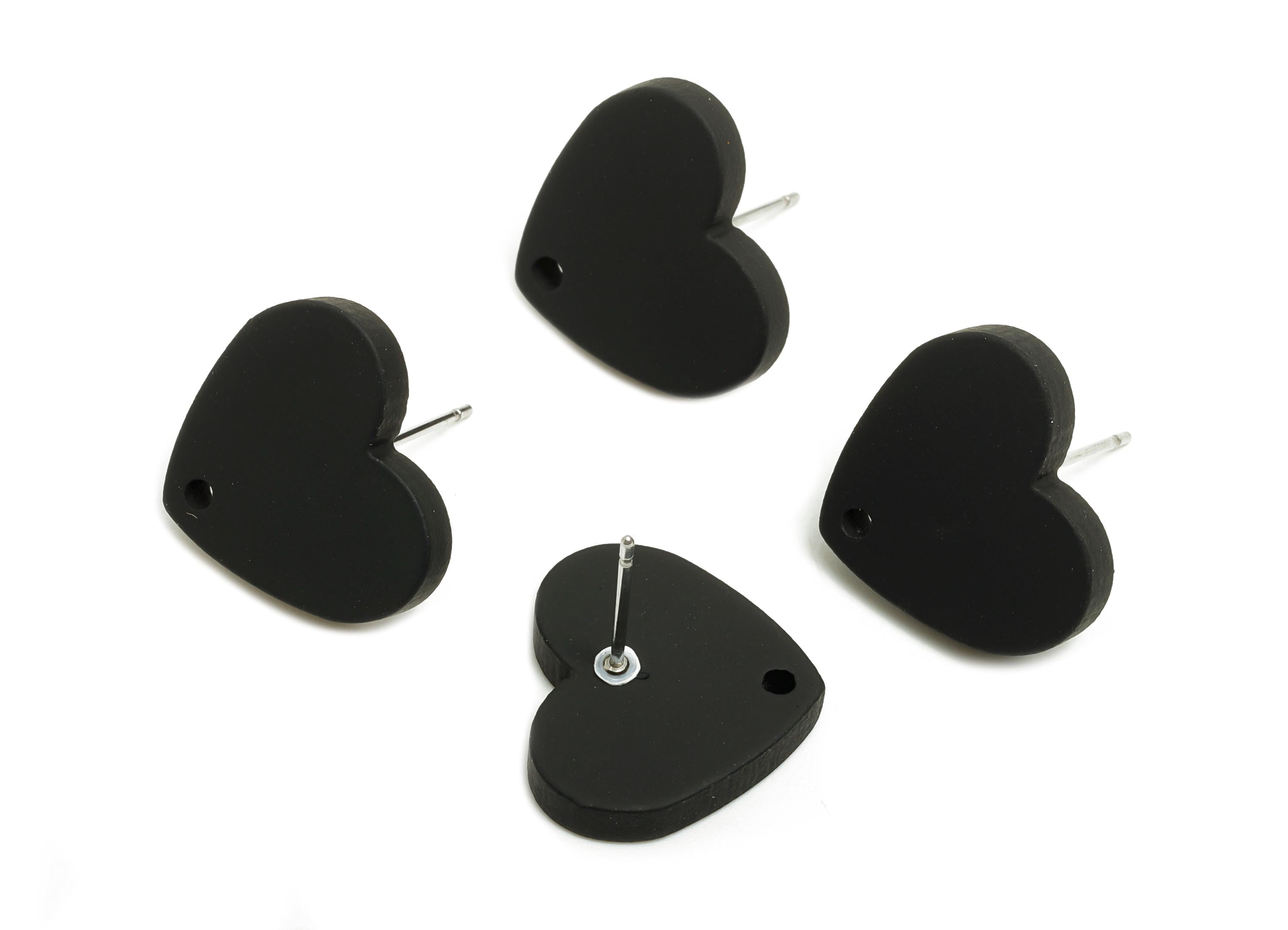 Acrylic Black Heart Stud - Matte Modern Heart Earring Stud - Handmade Color Earring Base - Color Code: A1052 - 14x16x2mm - AC3645-A1052 - DOMEDBAZAAR