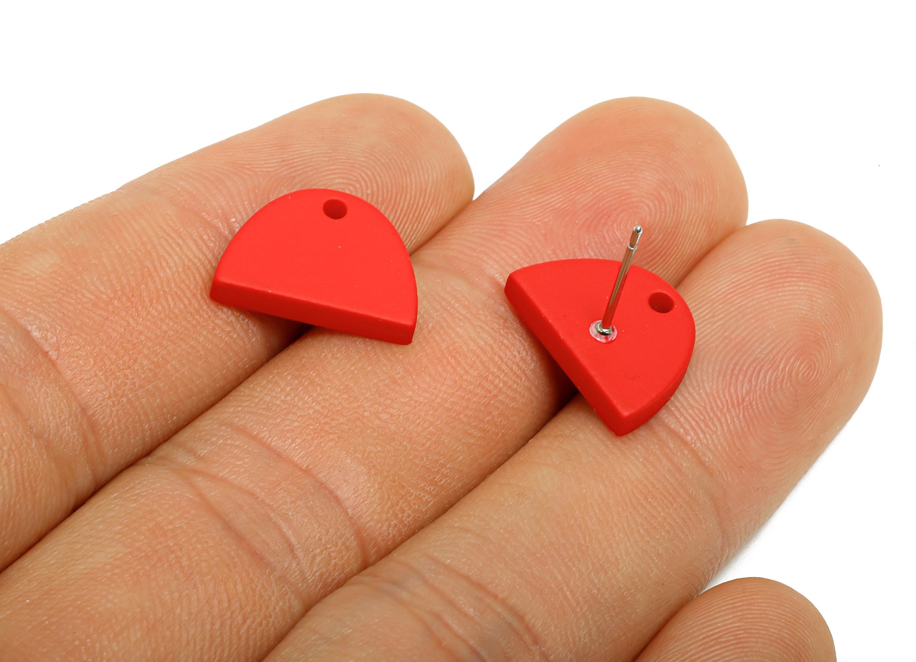 Acrylic Red Semicircle Studs - Matte Half Round Earring Post - Bold Color DIY Earring Base - Color Code: A1054 - 15x10x2mm - AC3646-A1054 - DOMEDBAZAAR