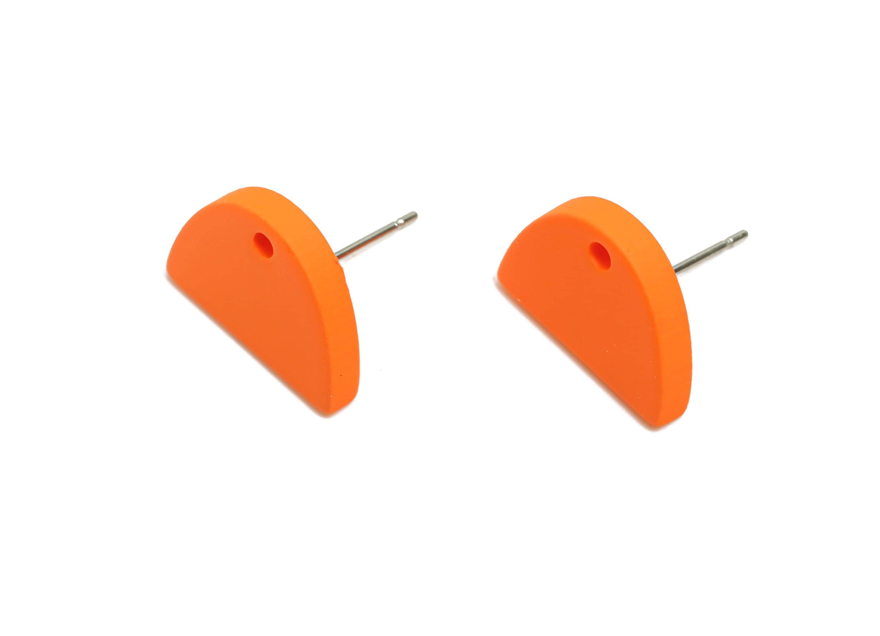 Acrylic Orange Semicircle Studs - Matte Half Round Earring Post - Bold Color DIY Earring Base - Color Code: A1056 - 15x10x2mm - AC3646-A1056 - DOMEDBAZAAR