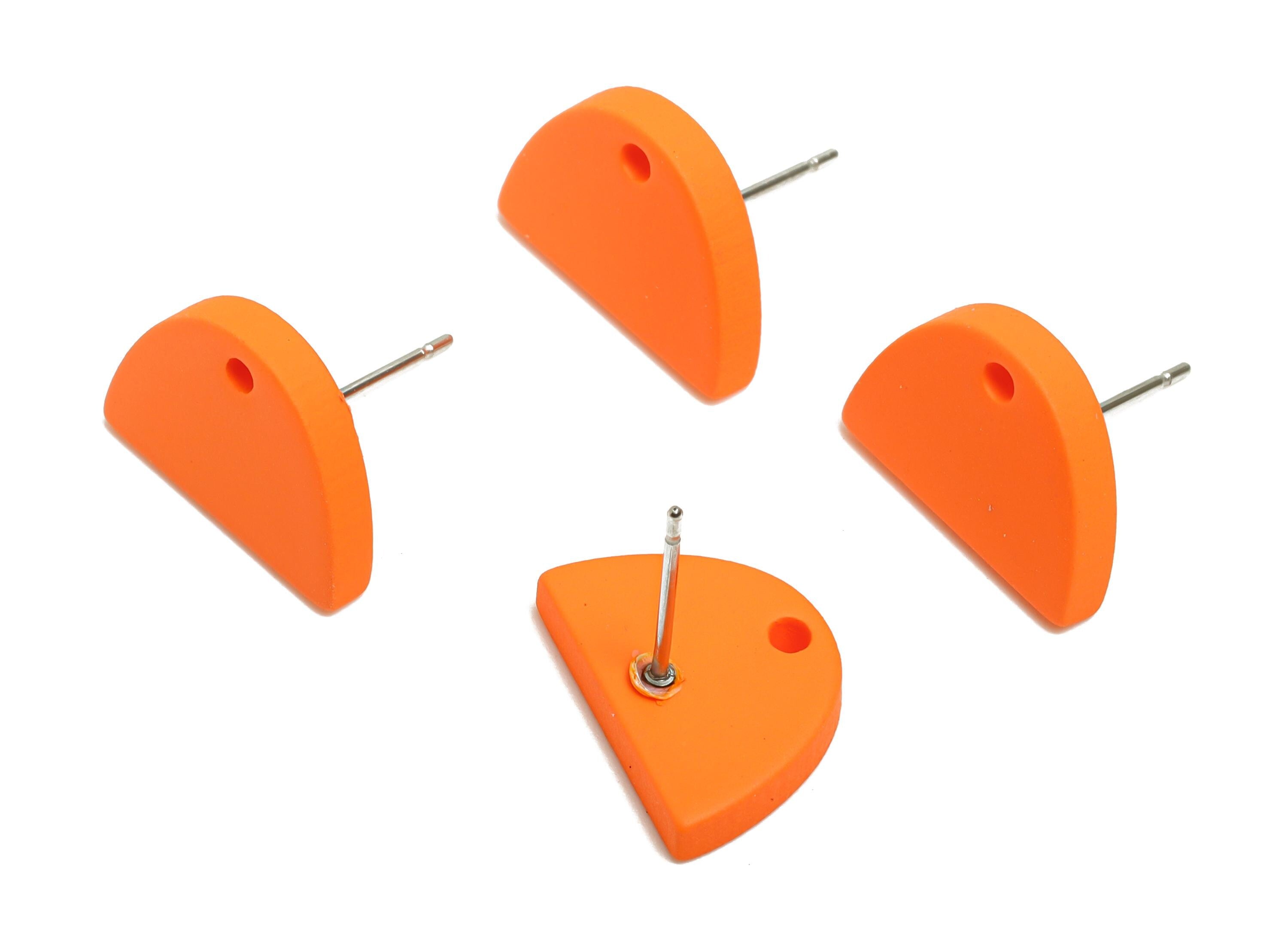 Acrylic Orange Semicircle Studs - Matte Half Round Earring Post - Bold Color DIY Earring Base - Color Code: A1056 - 15x10x2mm - AC3646-A1056 - DOMEDBAZAAR