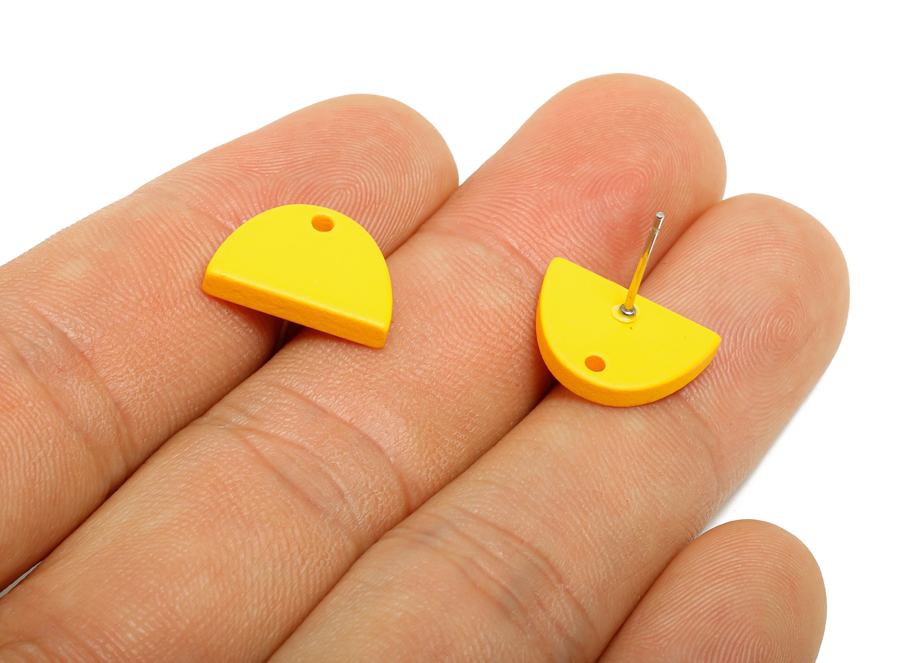 Acrylic Yellow Semicircle Studs - Matte Half Round Earring Post - Bold Color DIY Earring Base - Color Code: A1057 - 15x10x2mm - AC3646-A1057 - DOMEDBAZAAR