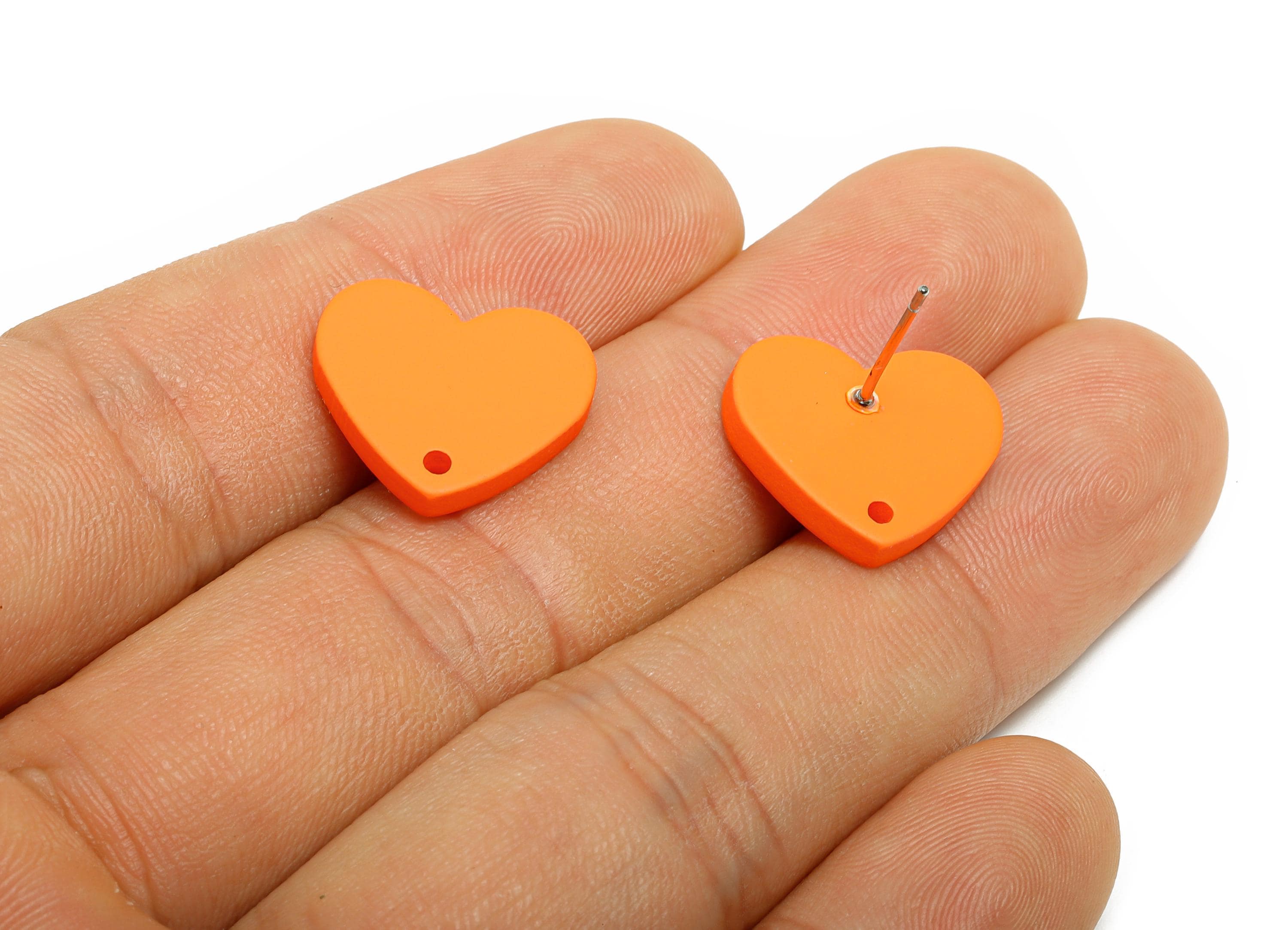 Acrylic Orange Heart Stud - Matte Modern Heart Earring Stud - Handmade Color Earring Base - Color Code: A1056 - 14x16x2mm - AC3645-A1056 - DOMEDBAZAAR