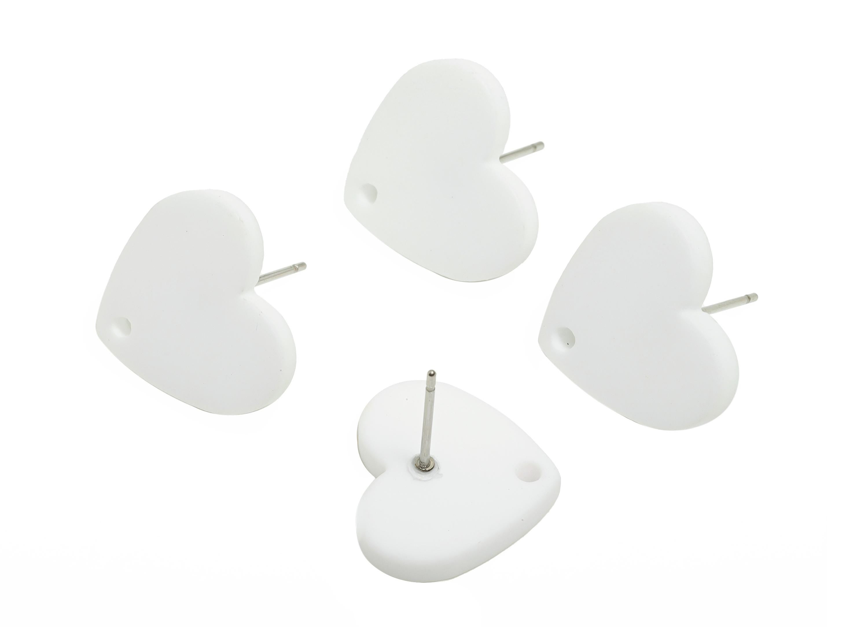 Acrylic White Heart Stud - Matte Modern Heart Earring Stud - Handmade Color Earring Base - Color Code: A1053 - 14x16x2mm - AC3645-A1053 - DOMEDBAZAAR