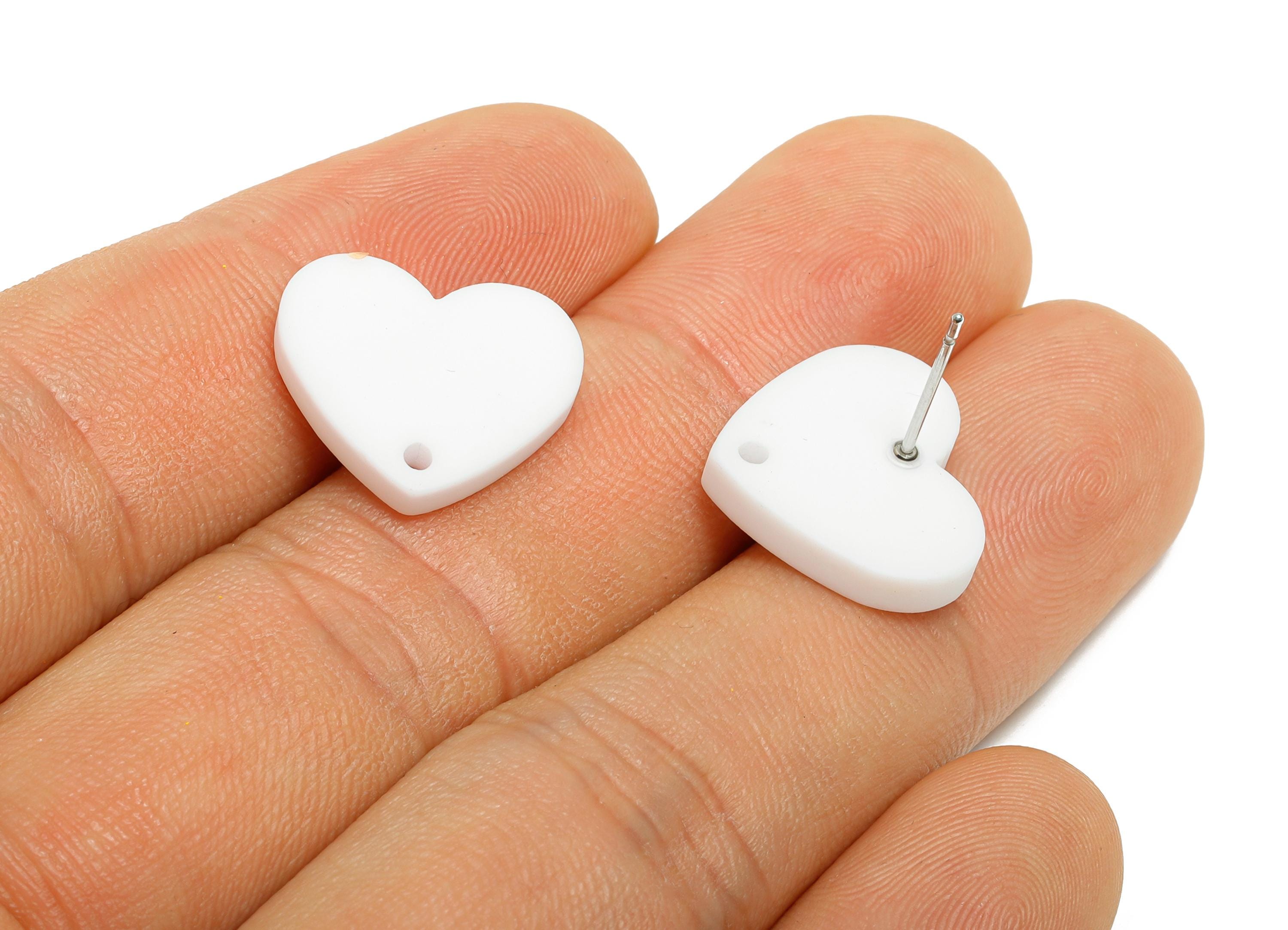Acrylic White Heart Stud - Matte Modern Heart Earring Stud - Handmade Color Earring Base - Color Code: A1053 - 14x16x2mm - AC3645-A1053 - DOMEDBAZAAR