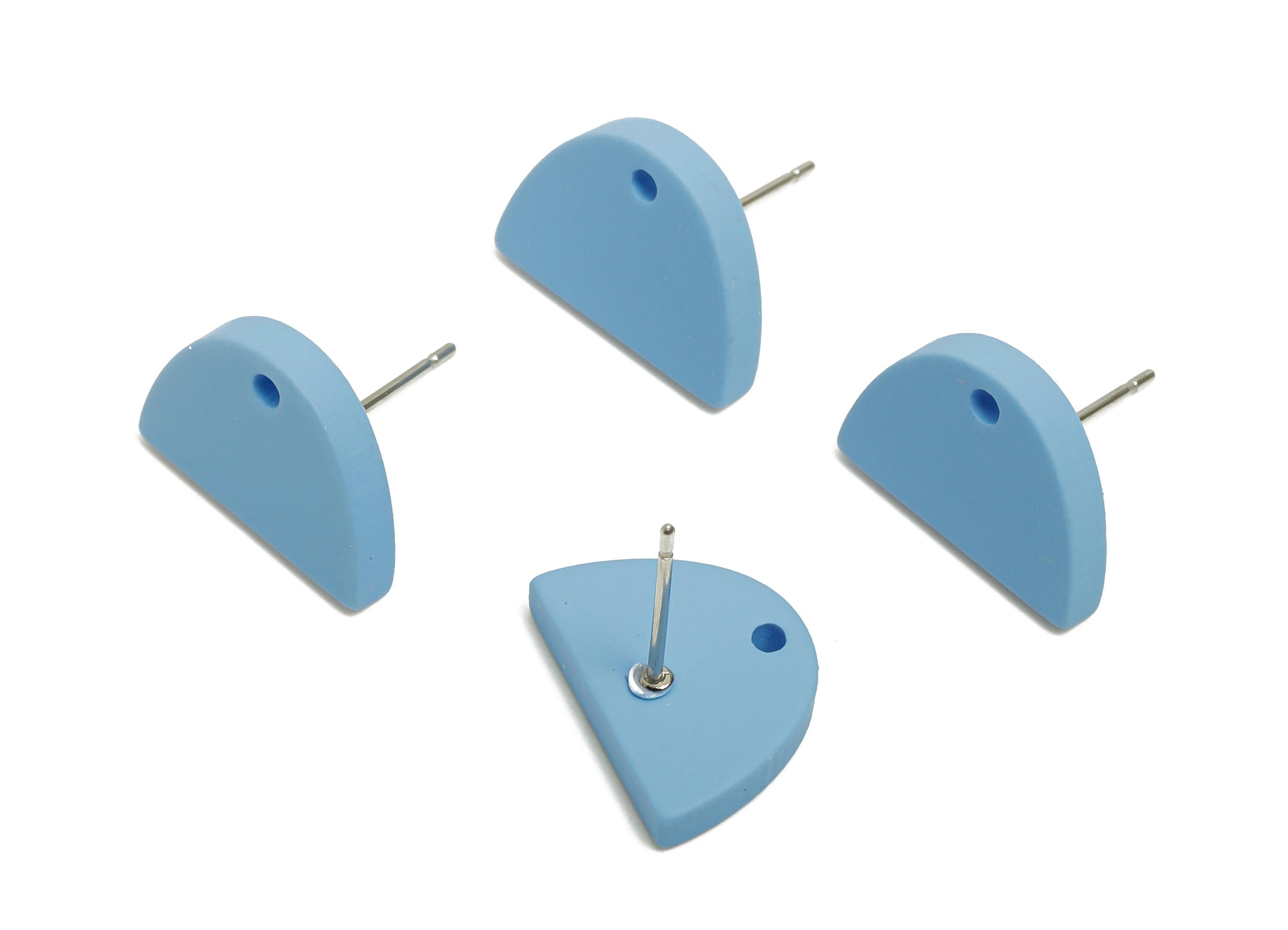 Acrylic Blue Semicircle Studs - Matte Half Round Earring Post - Bold Color DIY Earring Base - Color Code: A1059 - 15x10x2mm - AC3646-A1059 - DOMEDBAZAAR
