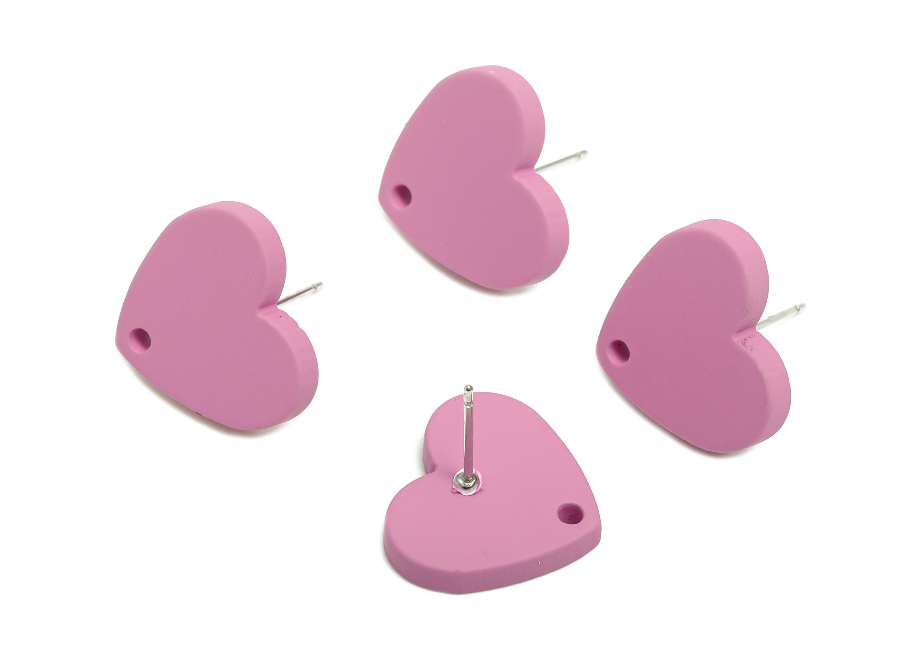 Acrylic Purple Heart Stud - Matte Modern Heart Earring Stud - Handmade Color Earring Base - Color Code: A1060 - 14x16x2mm - AC3645-A1060 - DOMEDBAZAAR