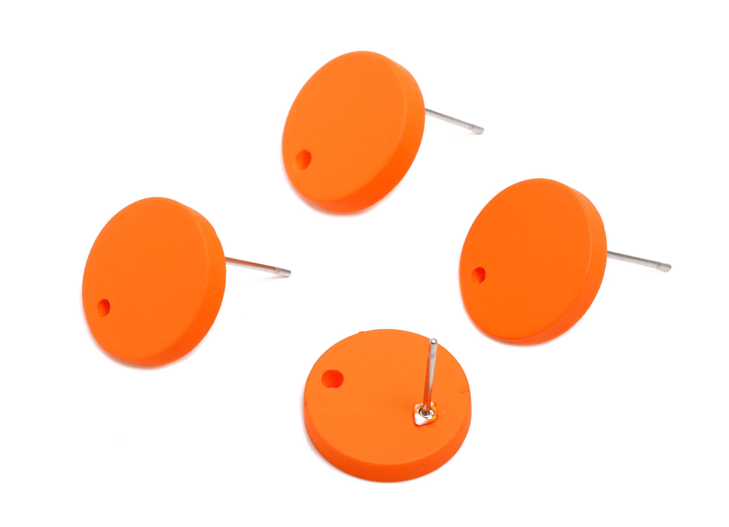 Acrylic Orange Round Earring Stud - Matte Geometry Earring Stud With Hole - Acrylic Earring Base - Color Code: A1056 -14x14x2mm-AC3644-A1056 - DOMEDBAZAAR