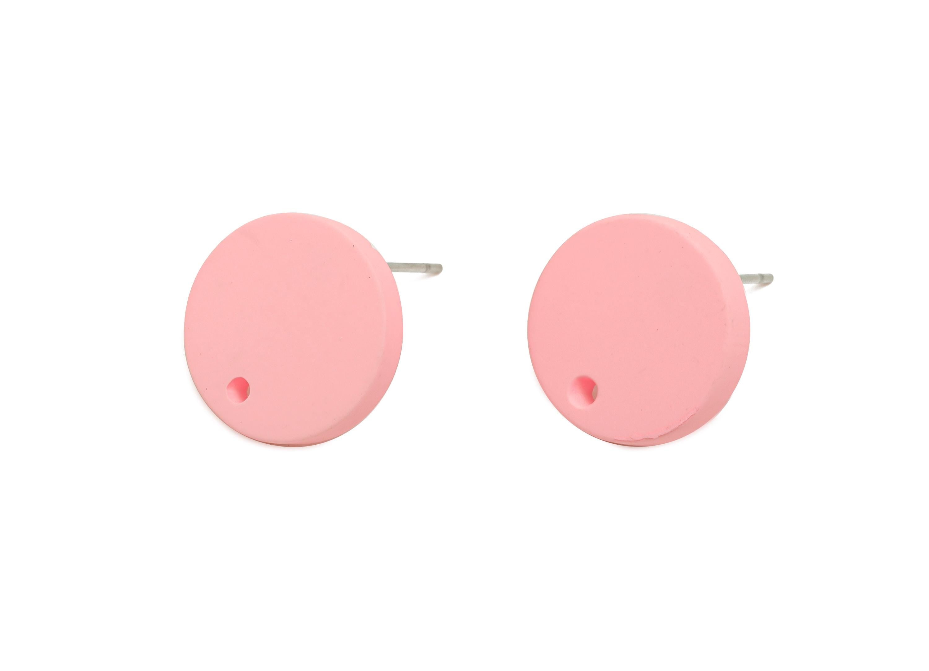 Acrylic Pink Round Earring Stud - Matte Geometry Earring Stud With Hole - Acrylic Earring Base - Color Code: A1061 - 14x14x2mm -AC3644-A1061 - DOMEDBAZAAR