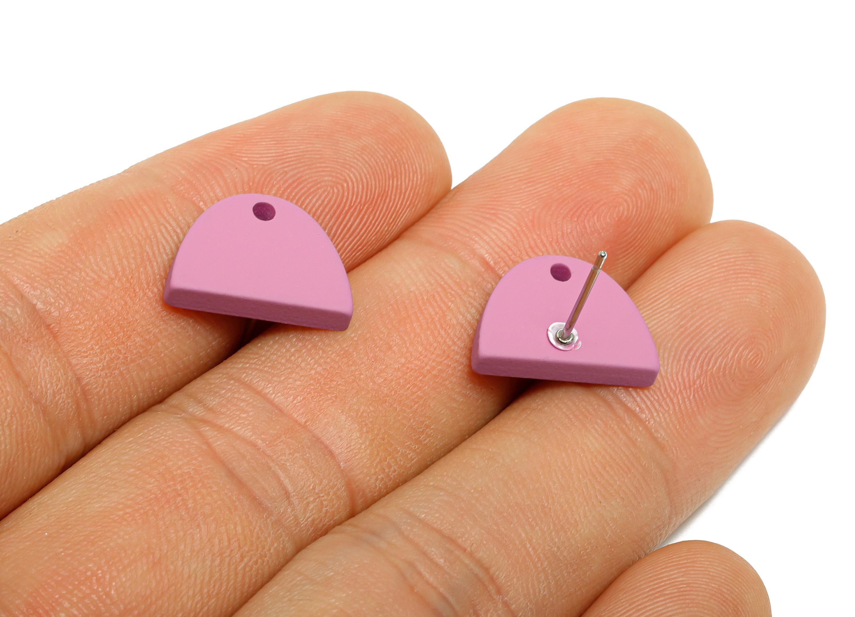 Acrylic Purple Semicircle Stud - Matte Modern Heart Earring Stud - Handmade Color Earring Base - Color Code: A1060 - 15x10x2mm- AC3646-A1060 - DOMEDBAZAAR