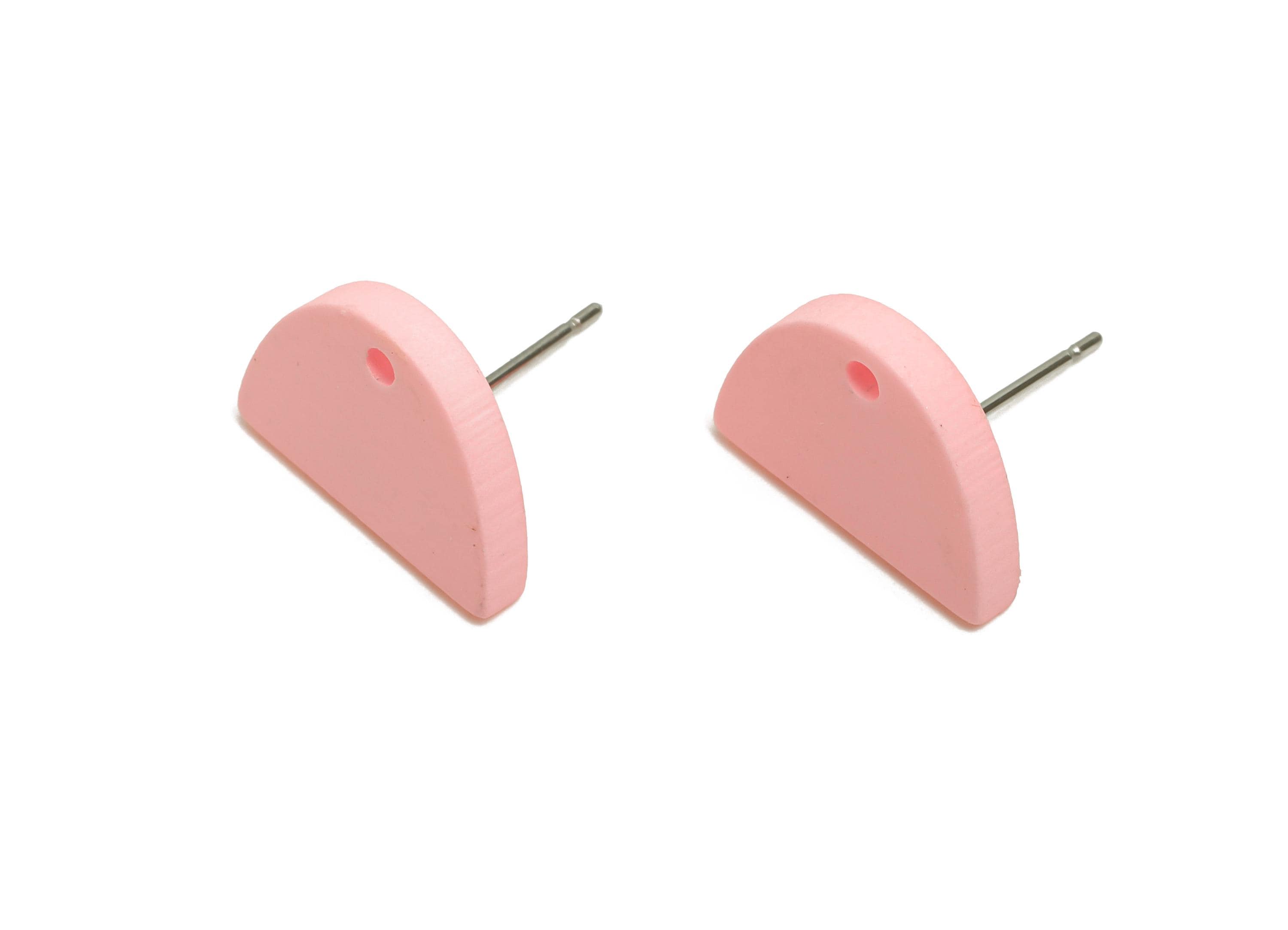 Acrylic Pink Semicircle Stud - Matte Modern Heart Earring Stud - Handmade Color Earring Base - Color Code: A1061 - 15x10x2mm - AC3646-A1061 - DOMEDBAZAAR