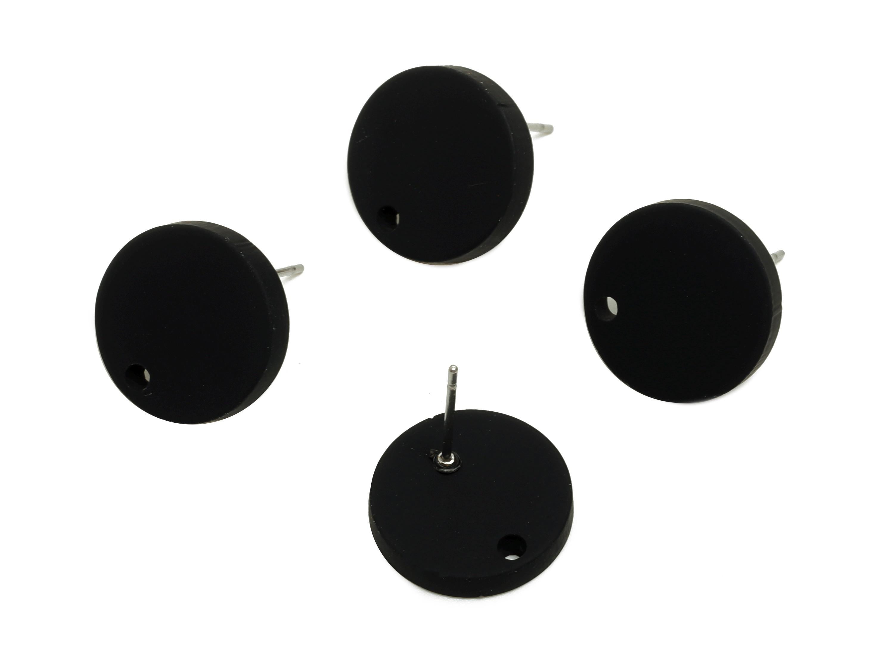 Acrylic Black Round Earring Stud - Matte Geometry Earring Stud With Hole - Acrylic Earring Base - Color Code: A1052 - 14x14x2mm-AC3644-A1052 - DOMEDBAZAAR