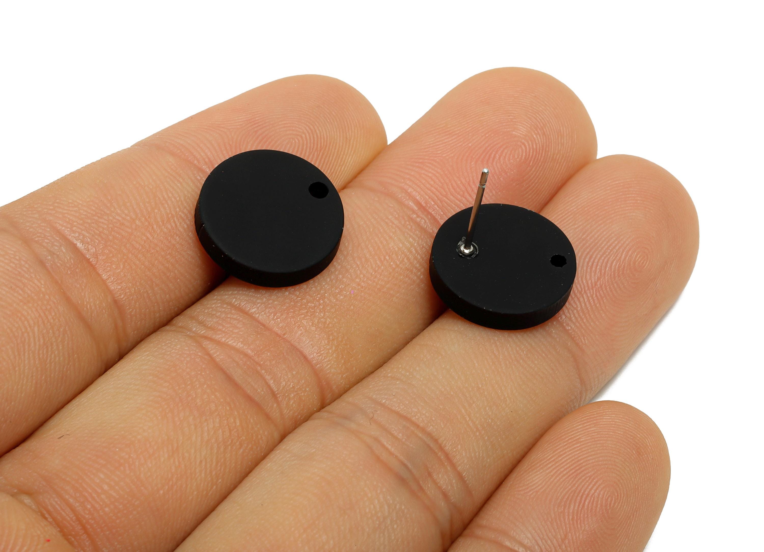 Acrylic Black Round Earring Stud - Matte Geometry Earring Stud With Hole - Acrylic Earring Base - Color Code: A1052 - 14x14x2mm-AC3644-A1052 - DOMEDBAZAAR