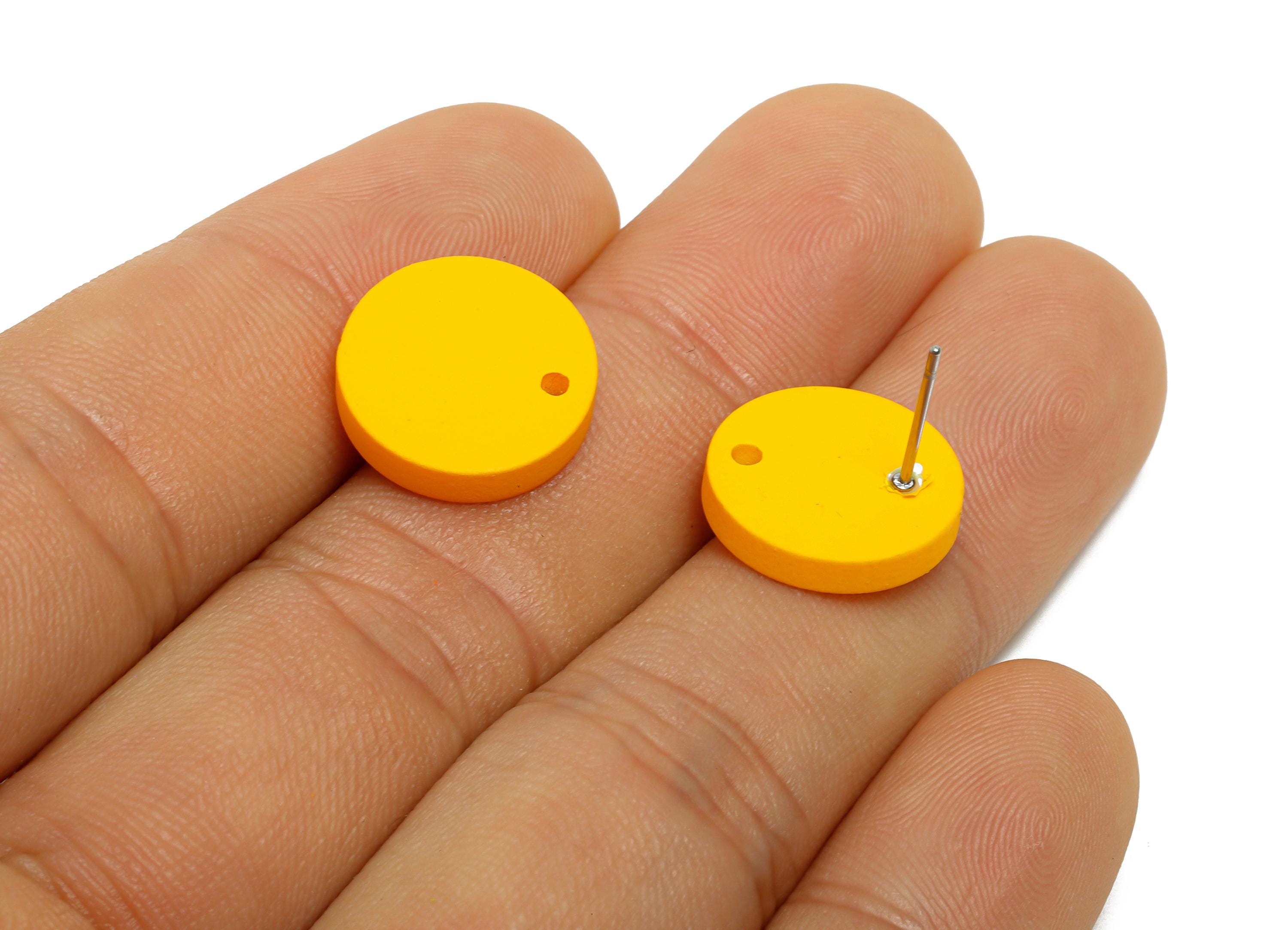 Acrylic Yellow Round Earring Stud - Matte Geometry Earring Stud With Hole - Acrylic Earring Base - Color Code: A1057 -14x14x2mm-AC3644-A1057 - DOMEDBAZAAR