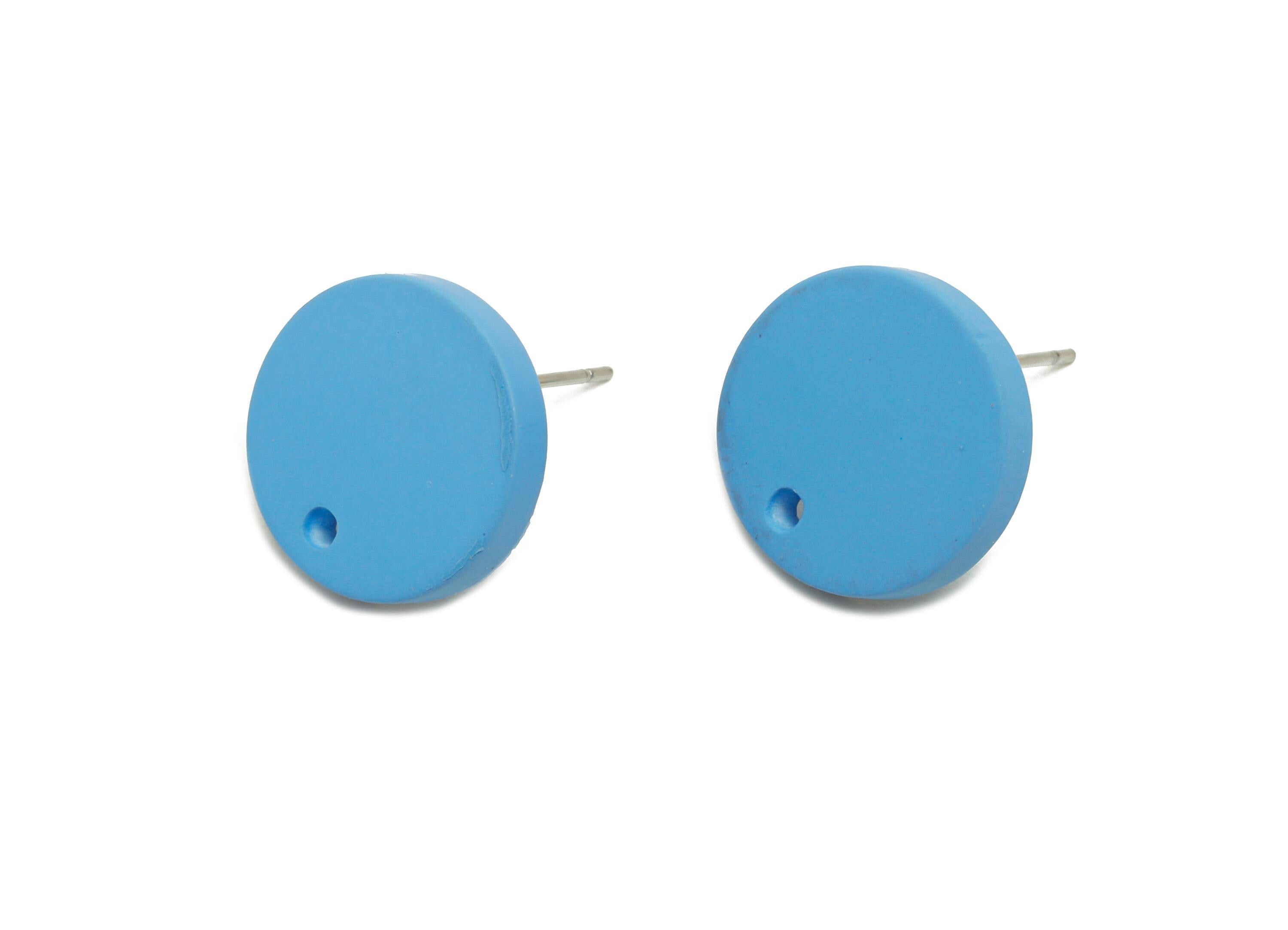 Acrylic Blue Round Earring Stud - Matte Geometry Earring Stud With Hole - Acrylic Earring Base - Color Code: A1059 -14x14x2mm - AC3644-A1059 - DOMEDBAZAAR