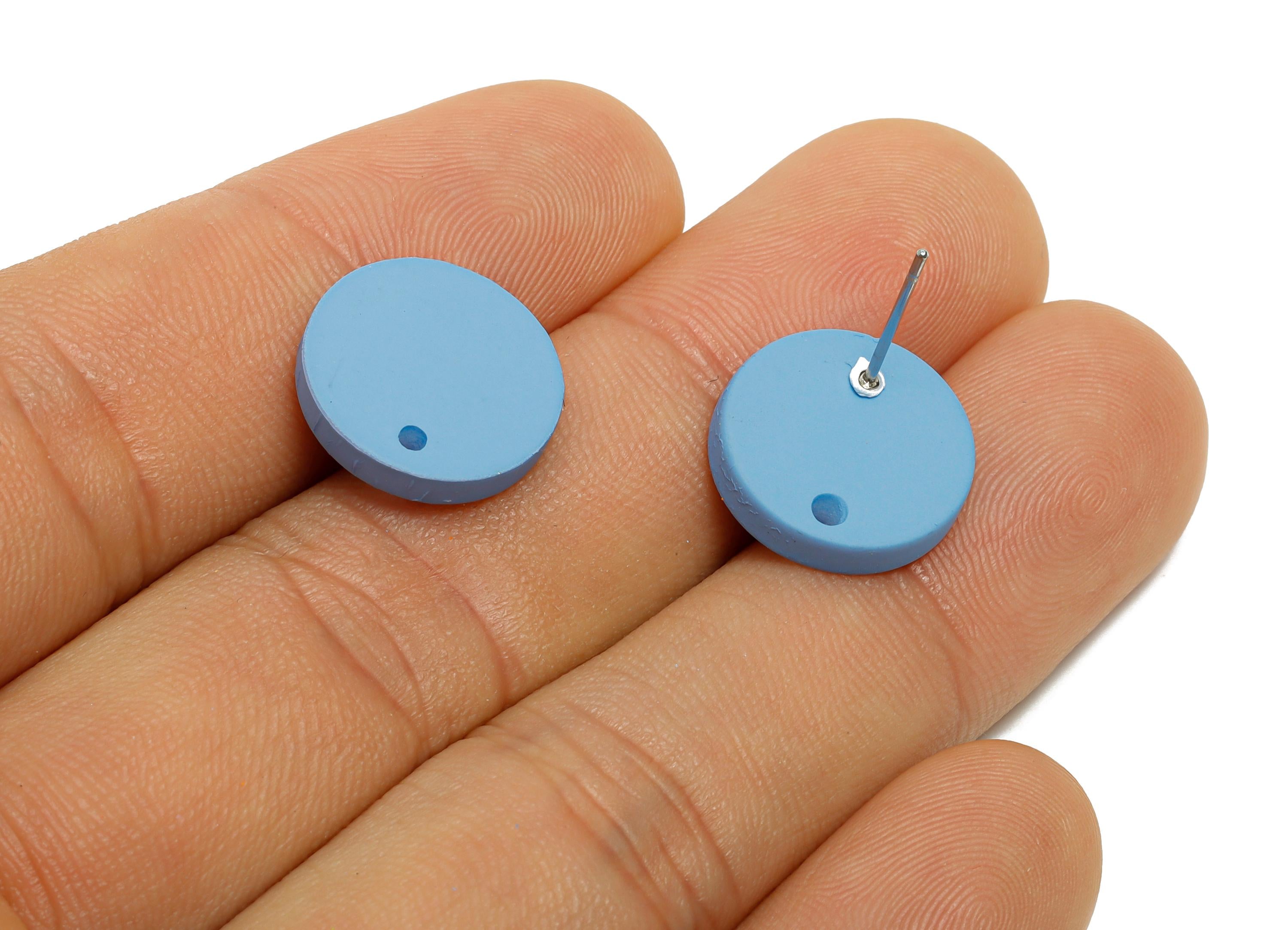 Acrylic Blue Round Earring Stud - Matte Geometry Earring Stud With Hole - Acrylic Earring Base - Color Code: A1059 -14x14x2mm - AC3644-A1059 - DOMEDBAZAAR