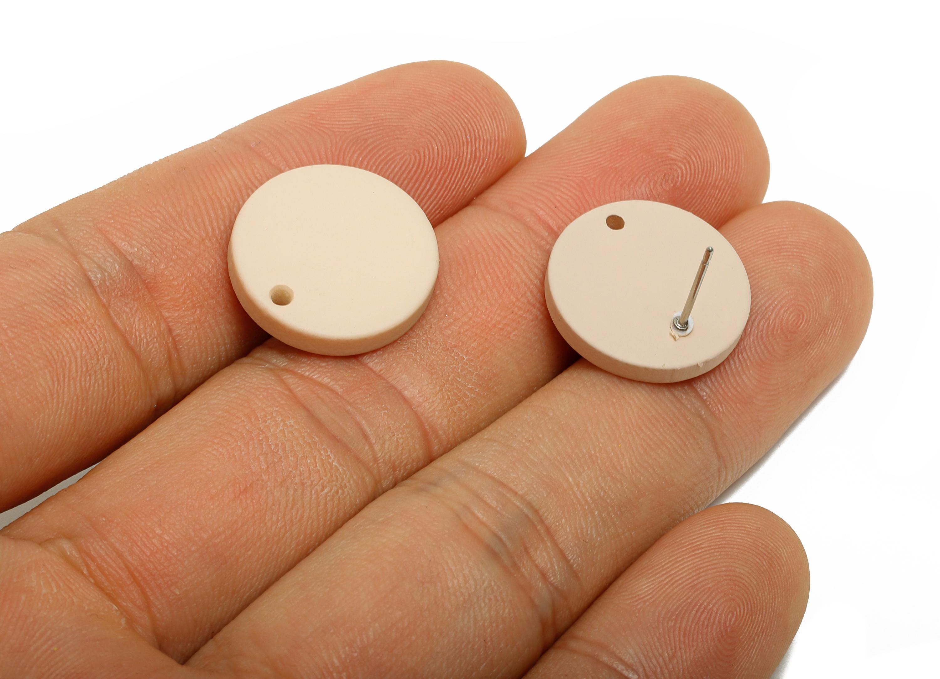 Acrylic Beige Round Earring Stud - Matte Geometric Earring Base with Hole - DIY Jewelry Finding- Color Code: A1062 - 17x17x3mm- AC3643-A1062 - DOMEDBAZAAR