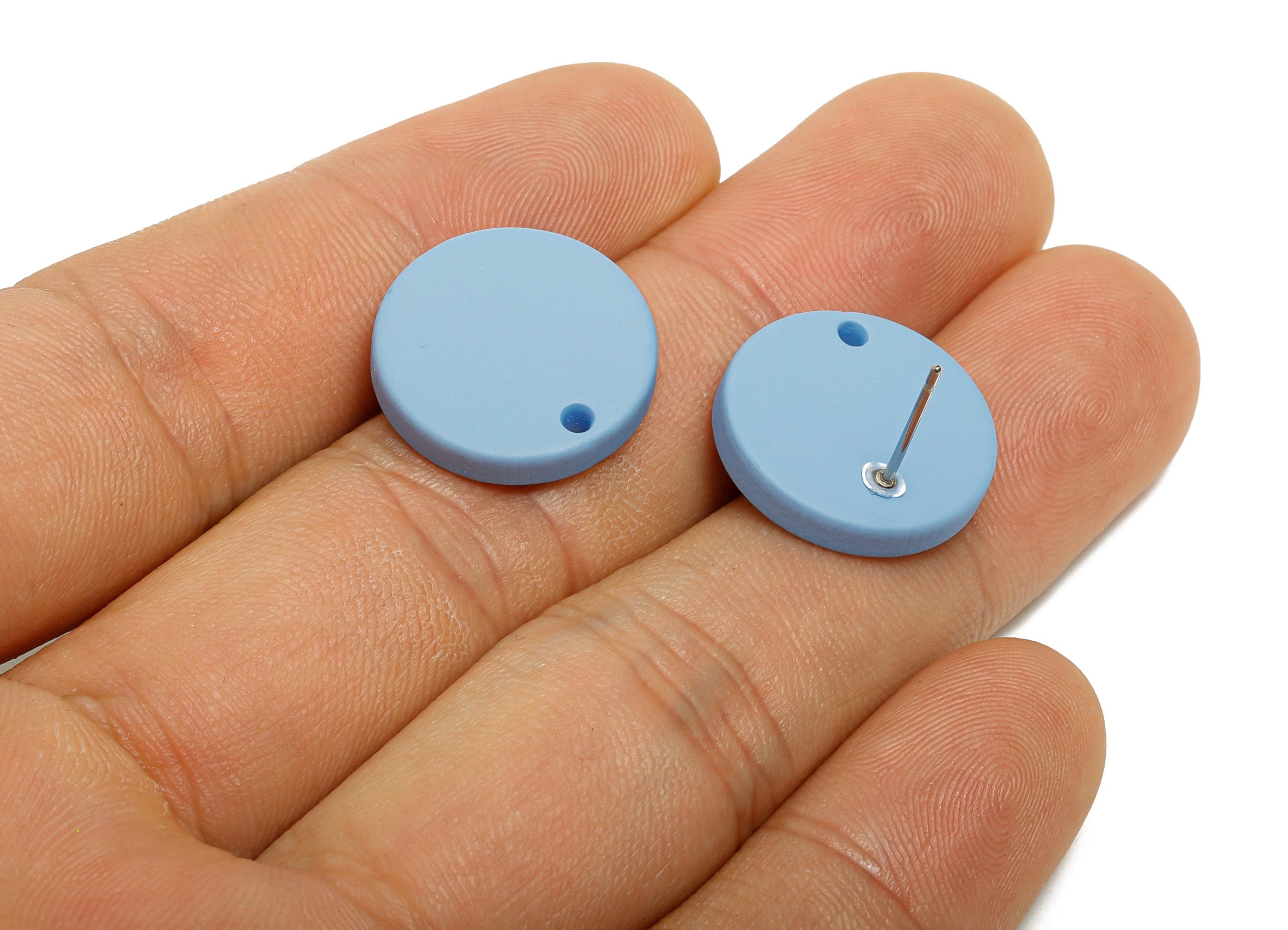 Acrylic Blue Round Earring Stud - Matte Geometry Earring Stud with Hole - DIY Earring Base - Color Code: A1059 - 17x17x3mm - AC3643-A1059 - DOMEDBAZAAR