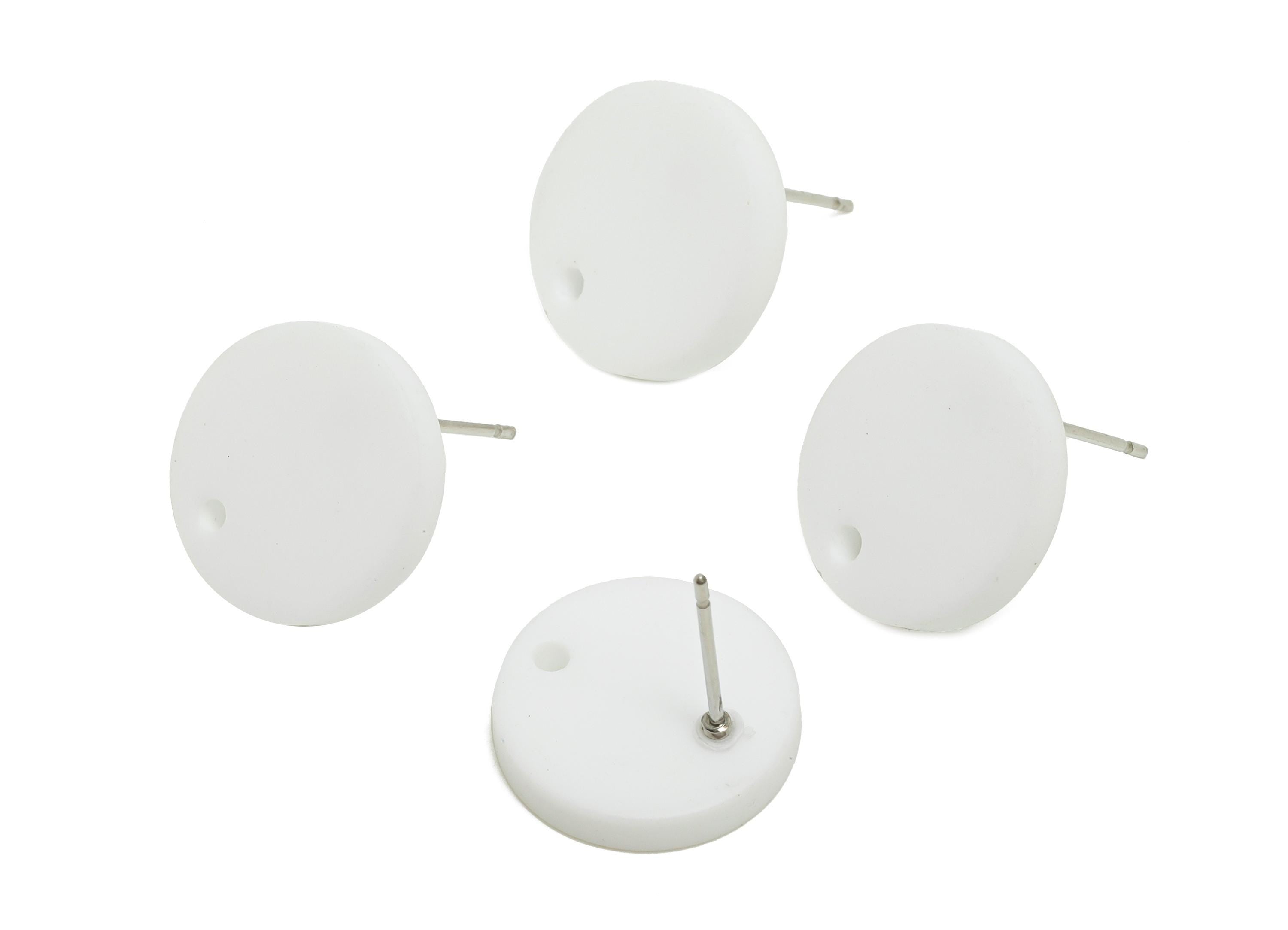 Acrylic White Round Earring Stud - Matte Geometry Earring Stud With Hole - Acrylic Earring Base - Color Code: A1053 -14x14x2mm -AC3644-A1053 - DOMEDBAZAAR