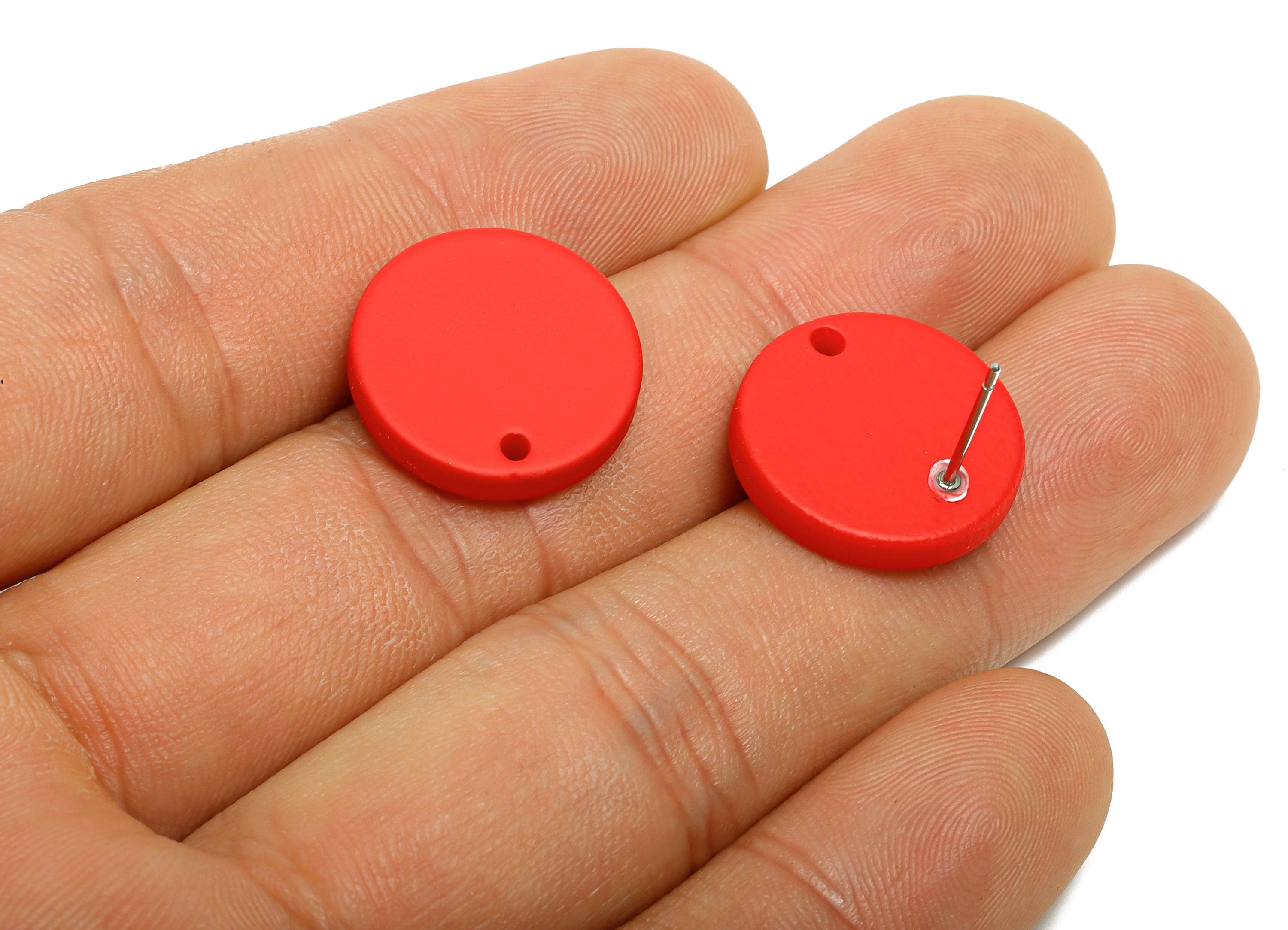 Acrylic Red Round Earring Stud - Matte Geometry Earring Stud with Hole - DIY Earring Base - Color Code: A1054 - 17x17x3mm - AC3643-A1054 - DOMEDBAZAAR