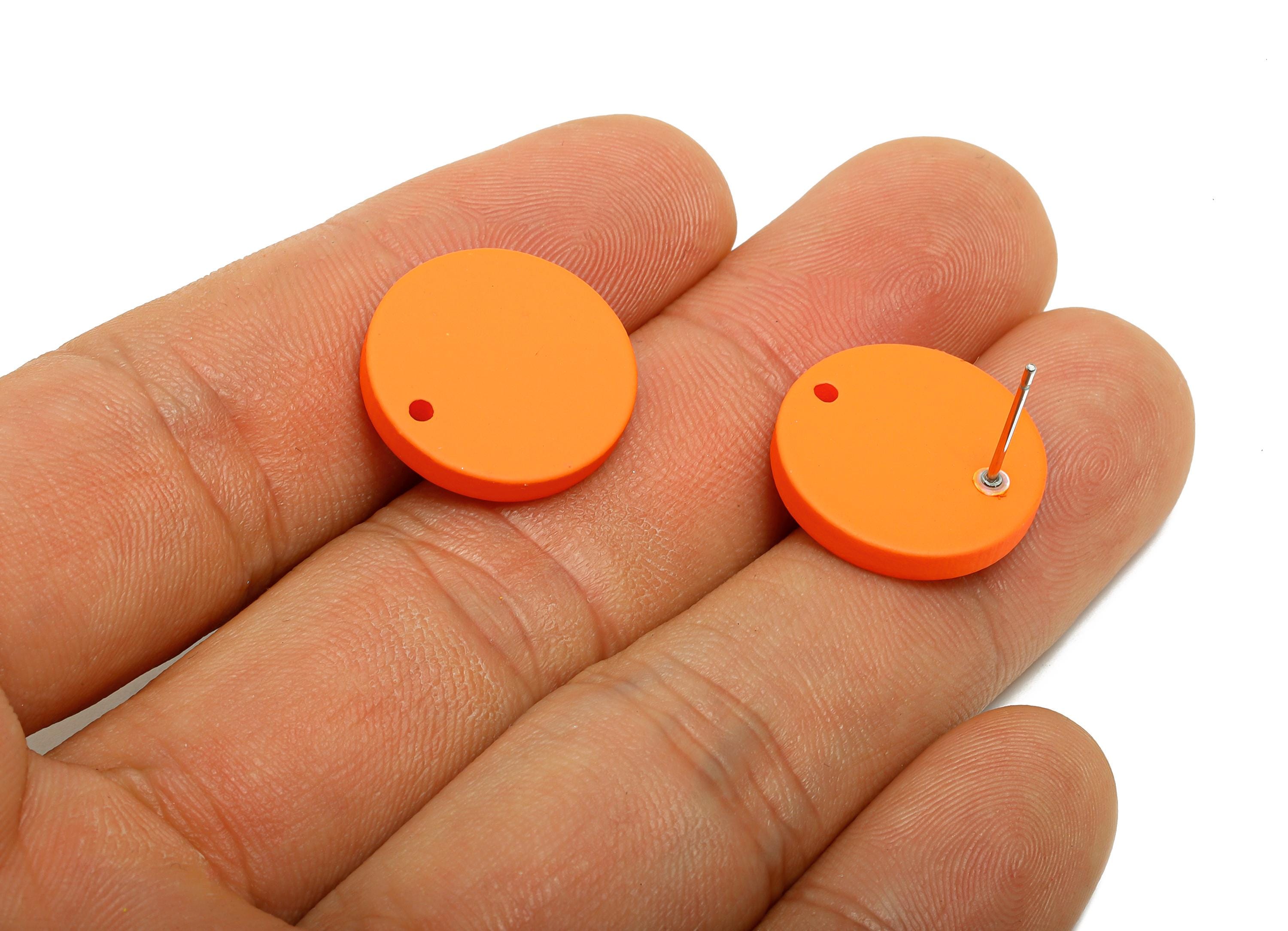 Acrylic Orange Round Earring Stud - Matte Geometry Earring Stud with Hole - DIY Earring Base - Color Code: A1056 - 17x17x3mm - AC3643-A1056 - DOMEDBAZAAR