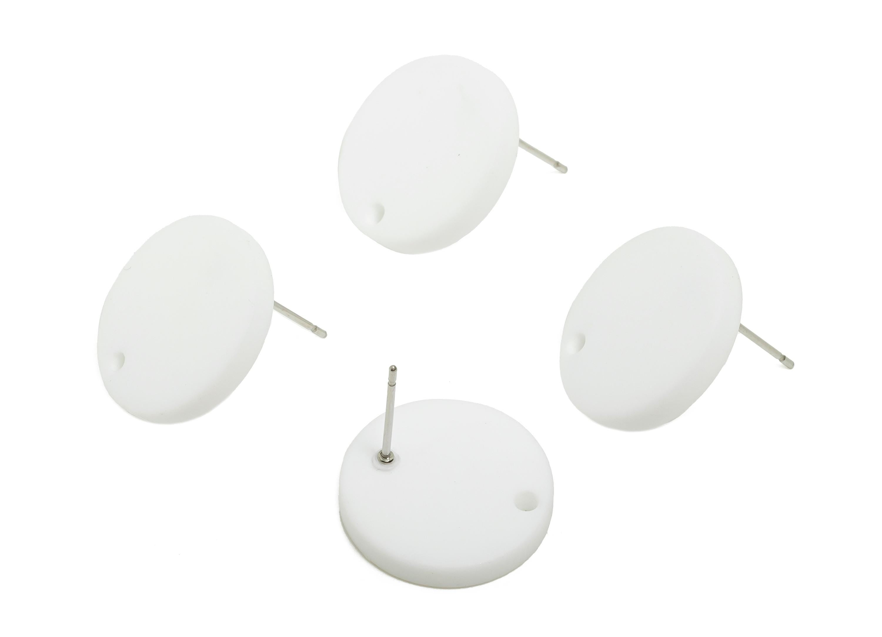 Acrylic White Round Earring Stud - Matte Geometry Earring Stud with Hole - DIY Earring Base - Color Code: A1053 - 17x17x3mm - AC3643-A1053 - DOMEDBAZAAR