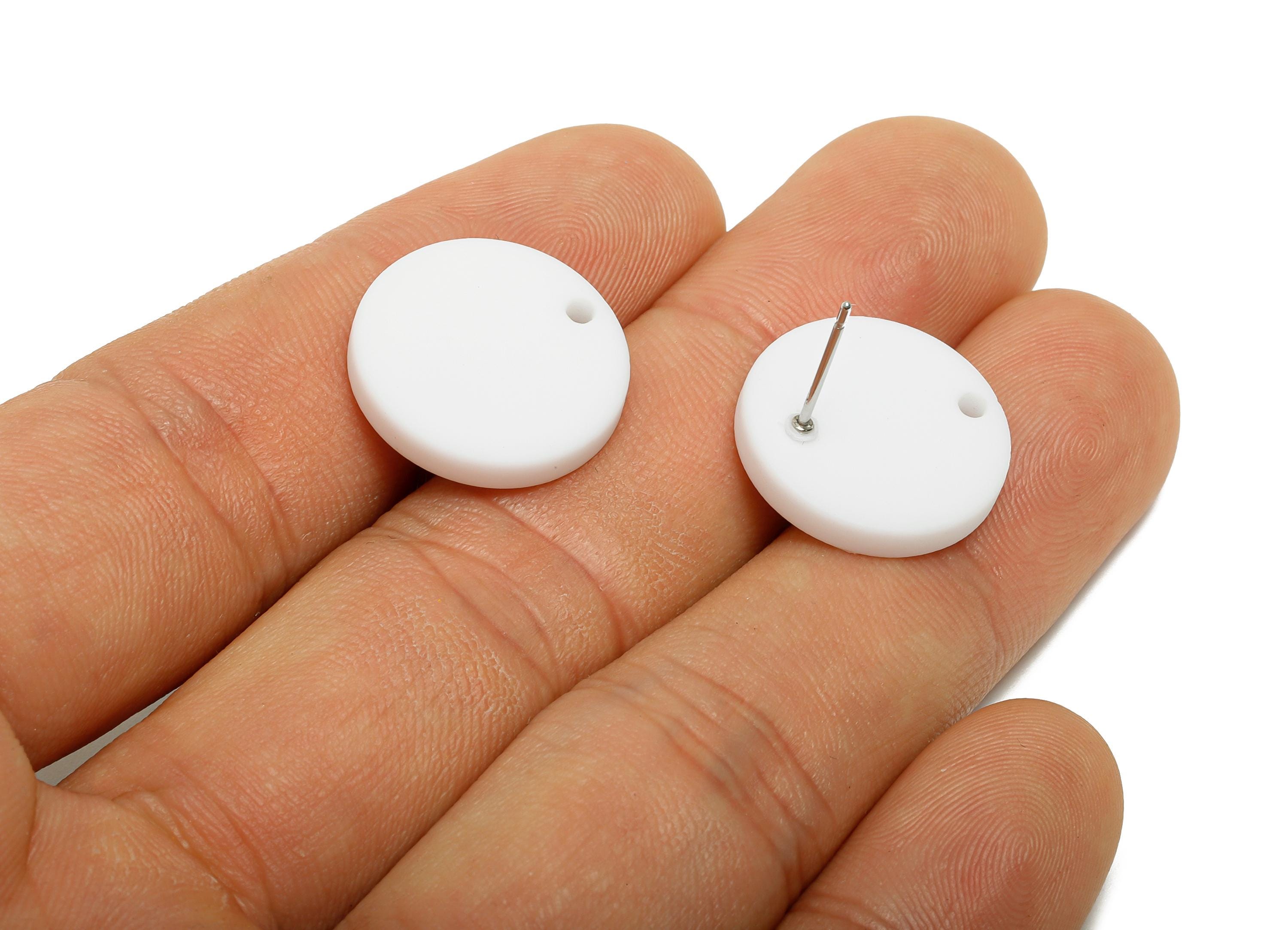 Acrylic White Round Earring Stud - Matte Geometry Earring Stud with Hole - DIY Earring Base - Color Code: A1053 - 17x17x3mm - AC3643-A1053 - DOMEDBAZAAR