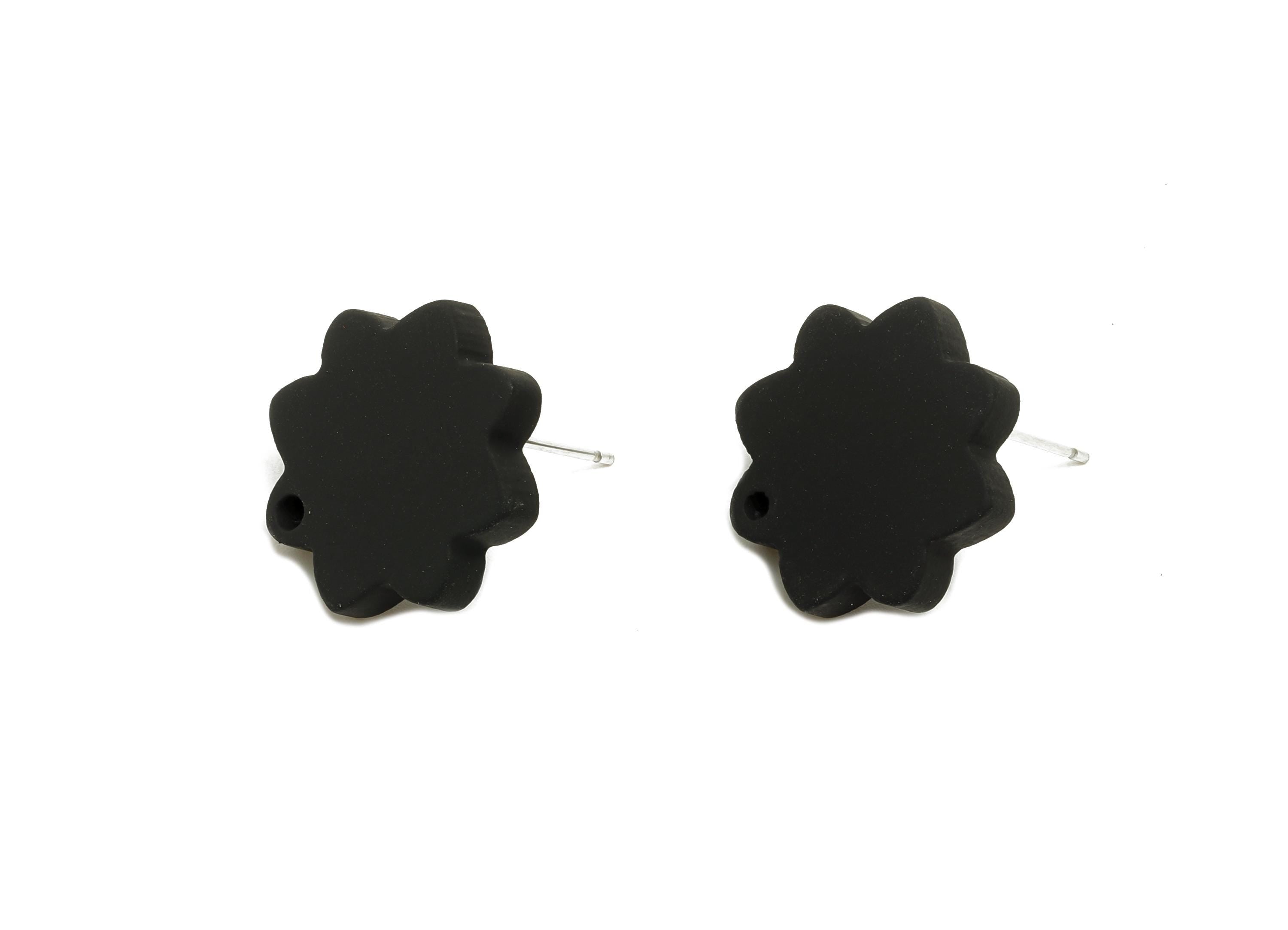 Acrylic Black Flower Earring Stud - Minimalist Matte Earring Stud With Hole - DIY Earring Base - Color Code: A1052 -14x14x2mm -AC3641-A1052 - DOMEDBAZAAR