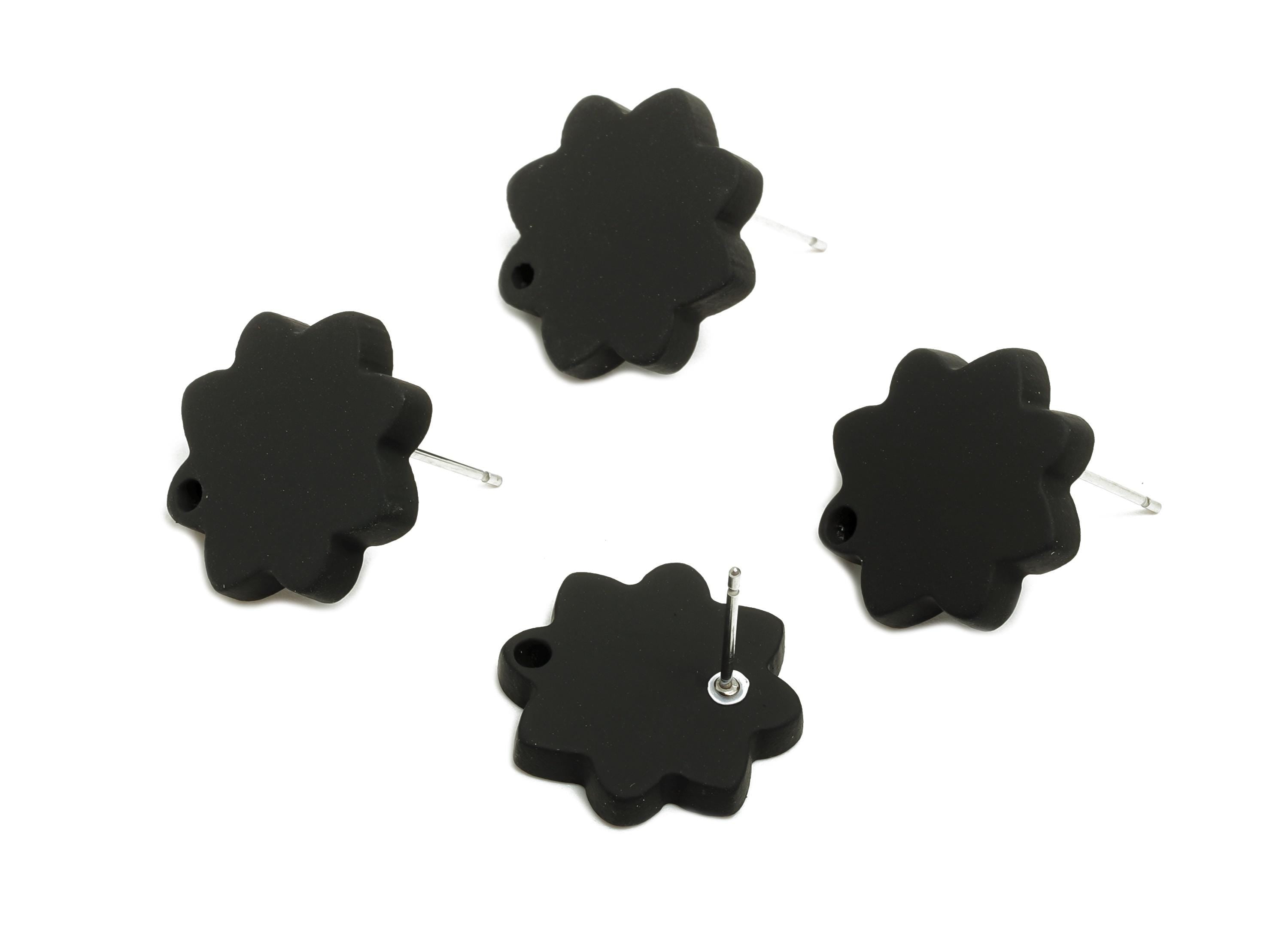 Acrylic Black Flower Earring Stud - Minimalist Matte Earring Stud With Hole - DIY Earring Base - Color Code: A1052 -14x14x2mm -AC3641-A1052 - DOMEDBAZAAR