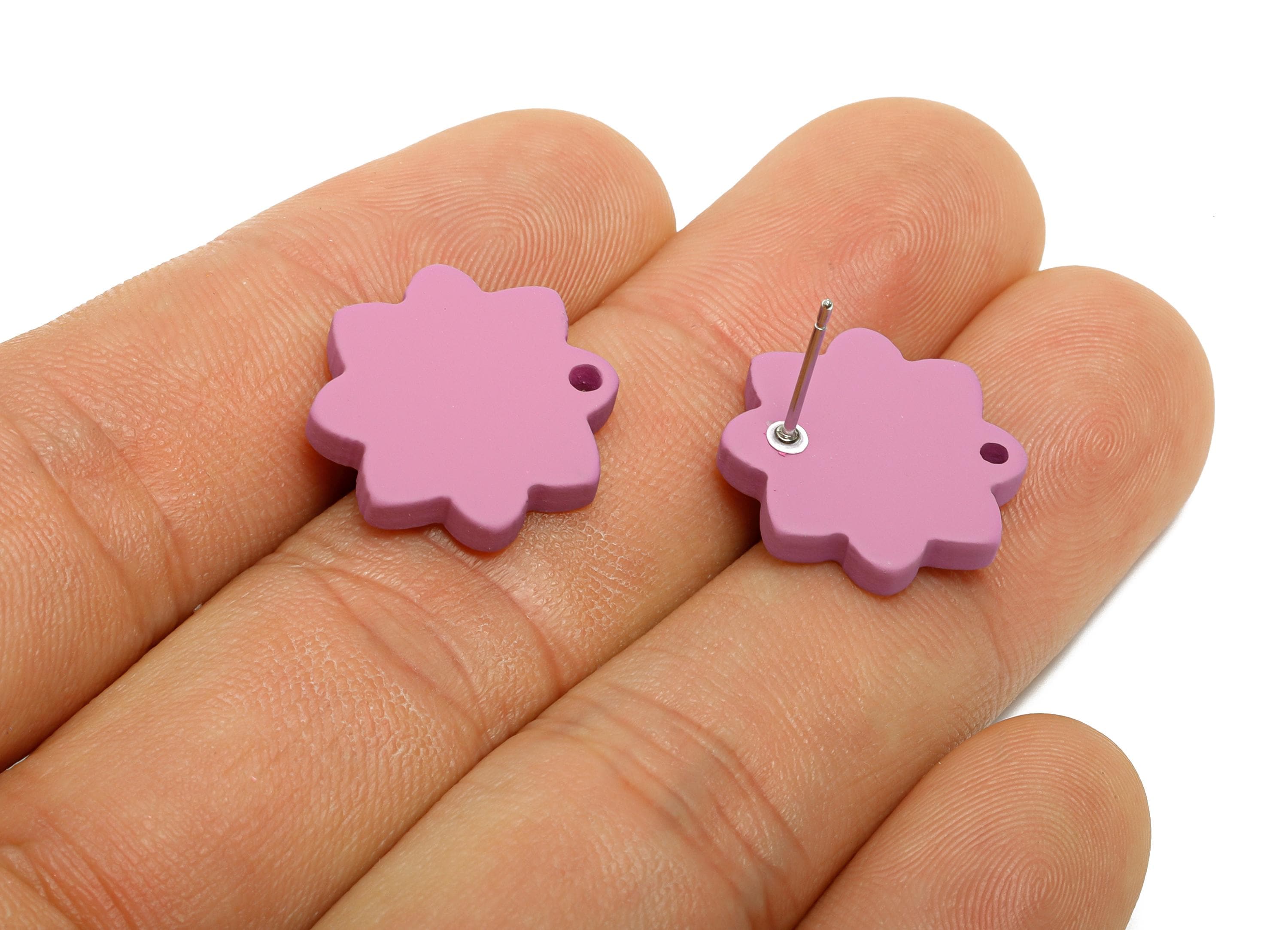 Acrylic Purple Flower Earring Stud - Minimalist Matte Earring Stud With Hole - DIY Earring Base - Color Code: A1060 -14x14x2mm -AC3641-A1060 - DOMEDBAZAAR
