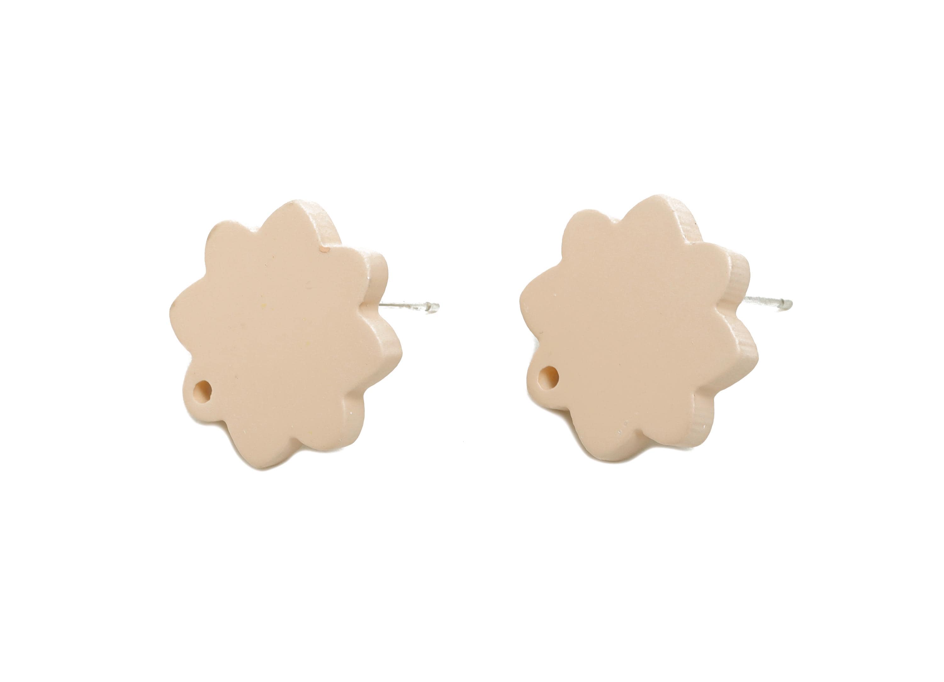 Acrylic Beige Flower Earring Stud - Minimalist Matte Earring Stud With Hole - DIY Earring Base - Color Code: A1062 -14x14x2mm -AC3641-A1062 - DOMEDBAZAAR