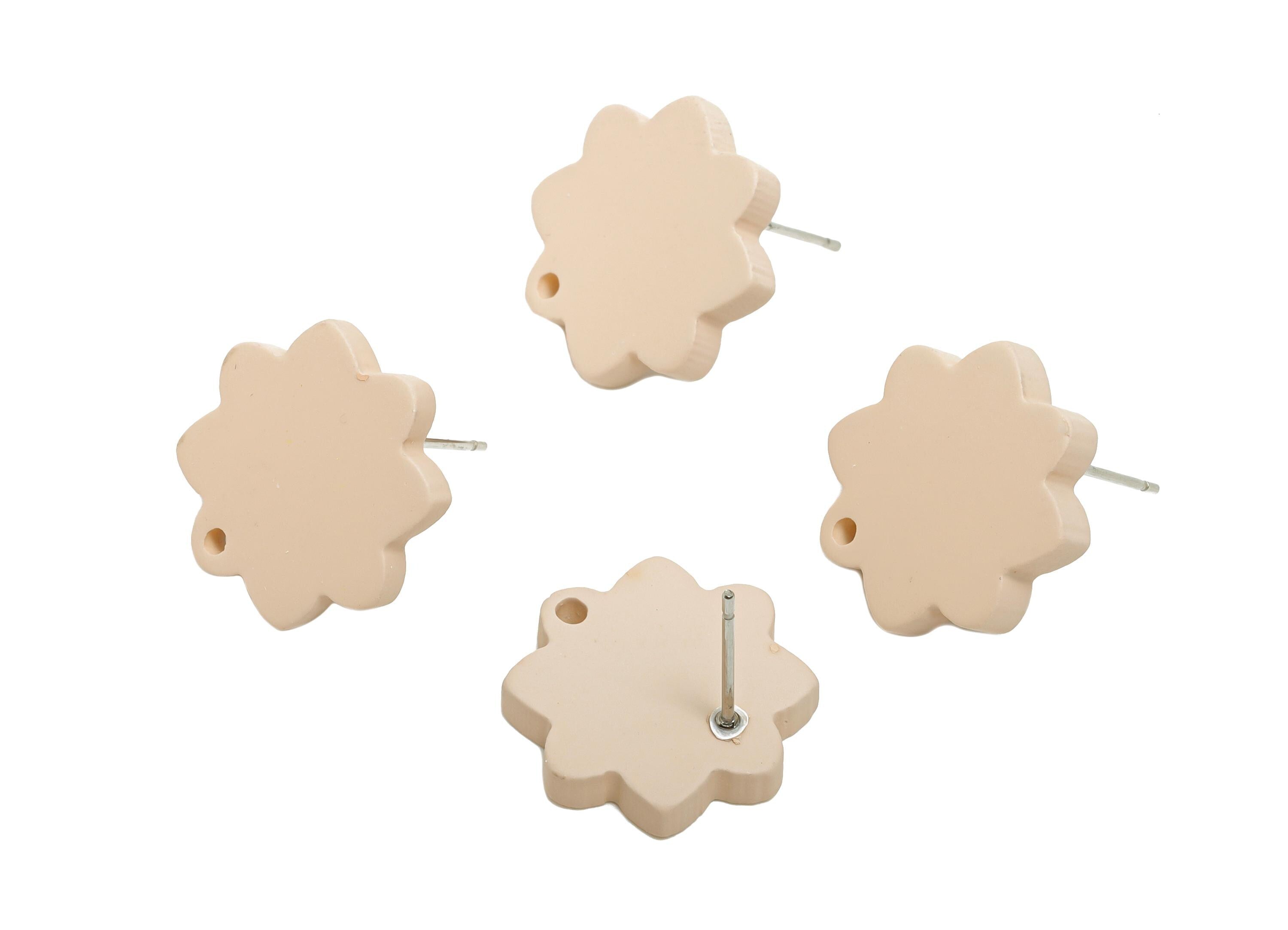 Acrylic Beige Flower Earring Stud - Minimalist Matte Earring Stud With Hole - DIY Earring Base - Color Code: A1062 -14x14x2mm -AC3641-A1062 - DOMEDBAZAAR