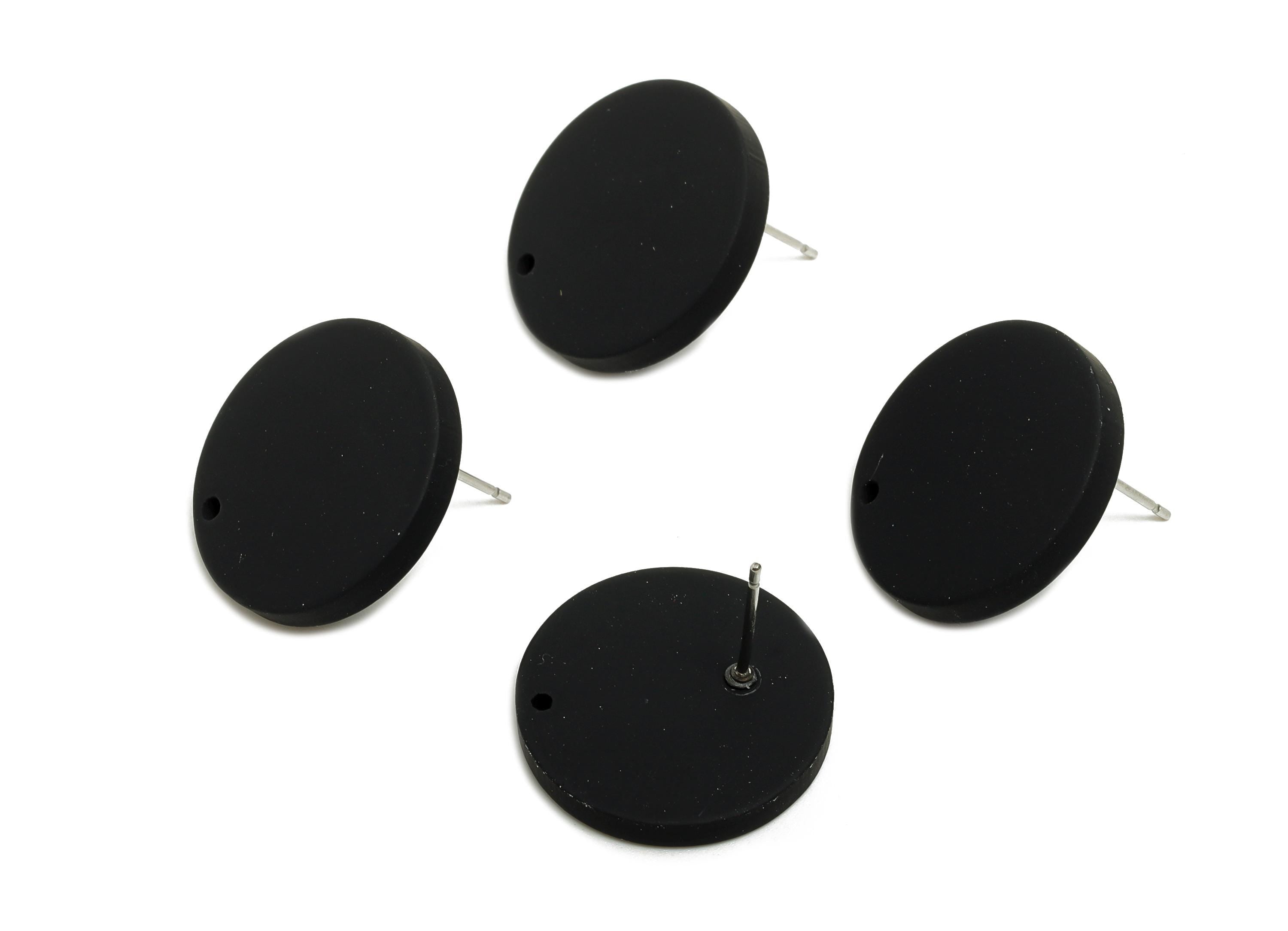Acrylic Black Round Earring Stud - Matte Earring Stud with Hole - Simple Geometric Stud - Color Code: A1052 - 19.8x19.8x2.9mm - AC3642-A1052 - DOMEDBAZAAR