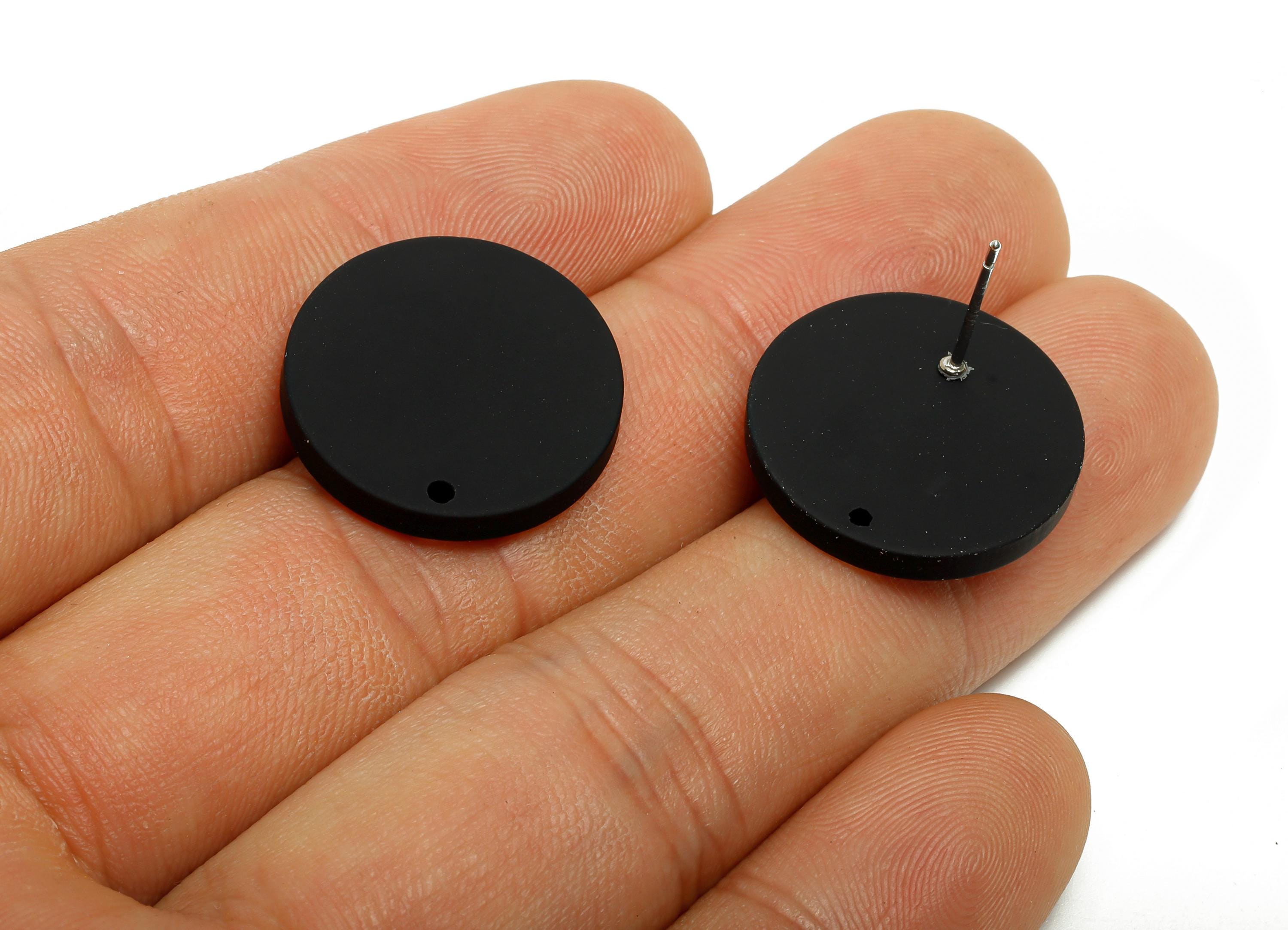 Acrylic Black Round Earring Stud - Matte Earring Stud with Hole - Simple Geometric Stud - Color Code: A1052 - 19.8x19.8x2.9mm - AC3642-A1052 - DOMEDBAZAAR