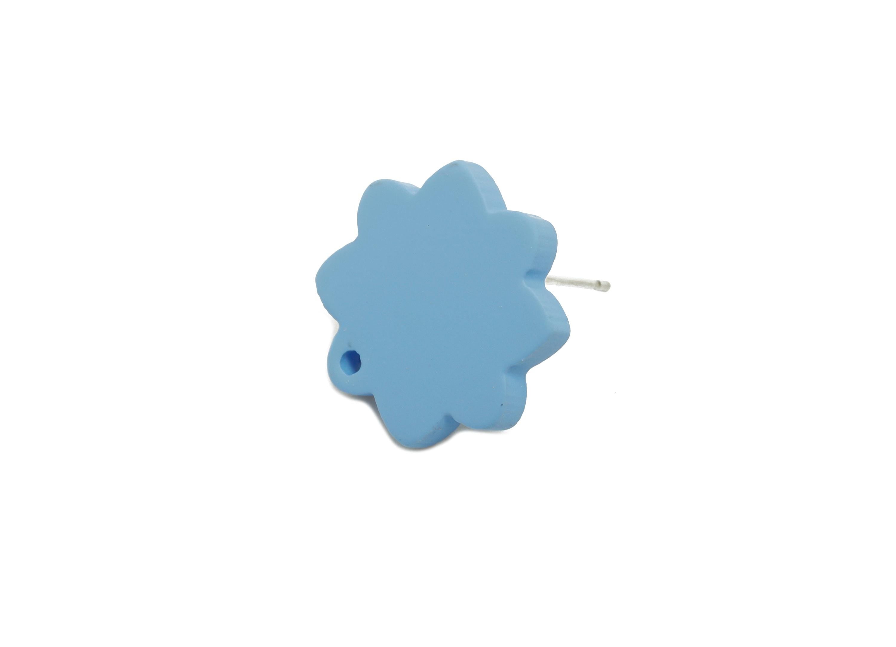 Acrylic Blue Flower Earring Stud - Minimalist Matte Earring Stud With Hole - DIY Earring Base - Color Code: A1059 -14x14x2mm -AC3641-A1059 - DOMEDBAZAAR