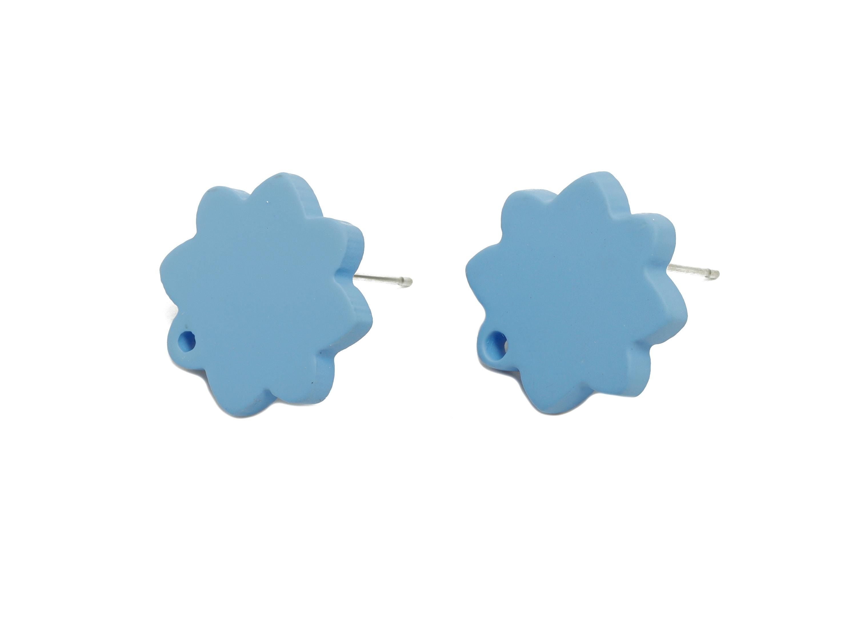 Acrylic Blue Flower Earring Stud - Minimalist Matte Earring Stud With Hole - DIY Earring Base - Color Code: A1059 -14x14x2mm -AC3641-A1059 - DOMEDBAZAAR