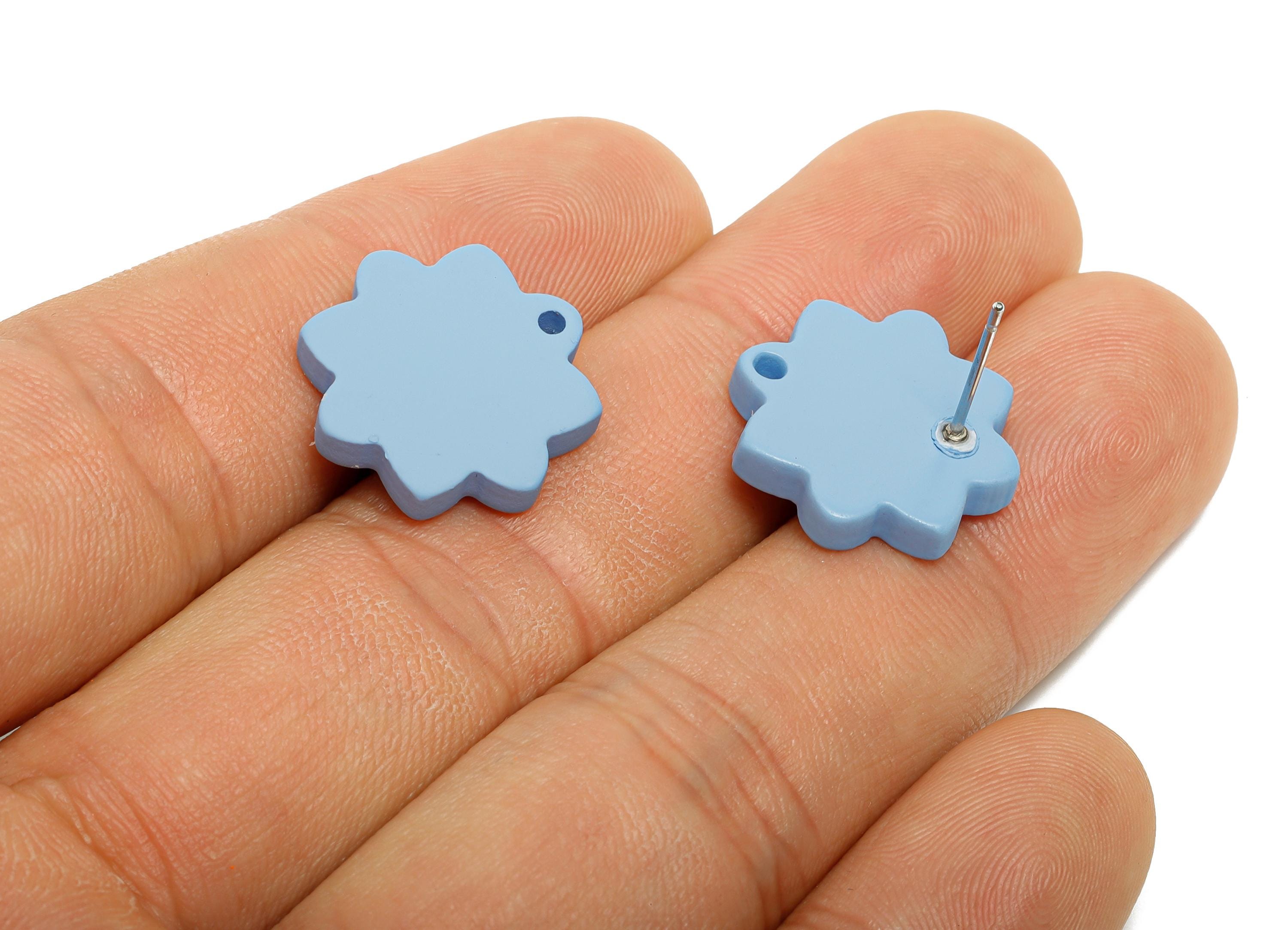 Acrylic Blue Flower Earring Stud - Minimalist Matte Earring Stud With Hole - DIY Earring Base - Color Code: A1059 -14x14x2mm -AC3641-A1059 - DOMEDBAZAAR