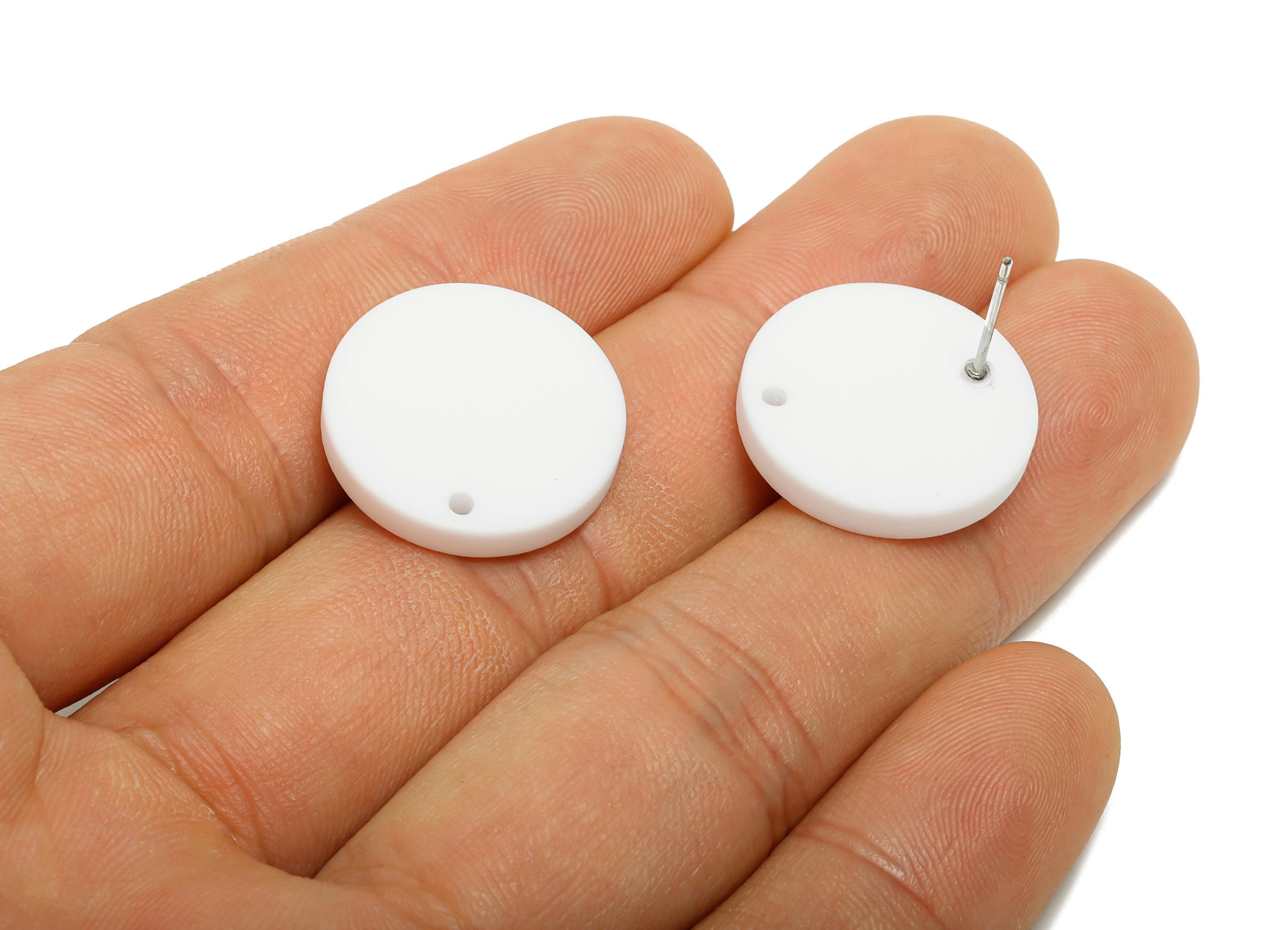 Acrylic Round Earring Studs - White Matte Earring Stud with Hole - DIY Earrings Base - Color Code: A1053 - 19.8x19.8x2.9mm - AC3642-A1053 - DOMEDBAZAAR