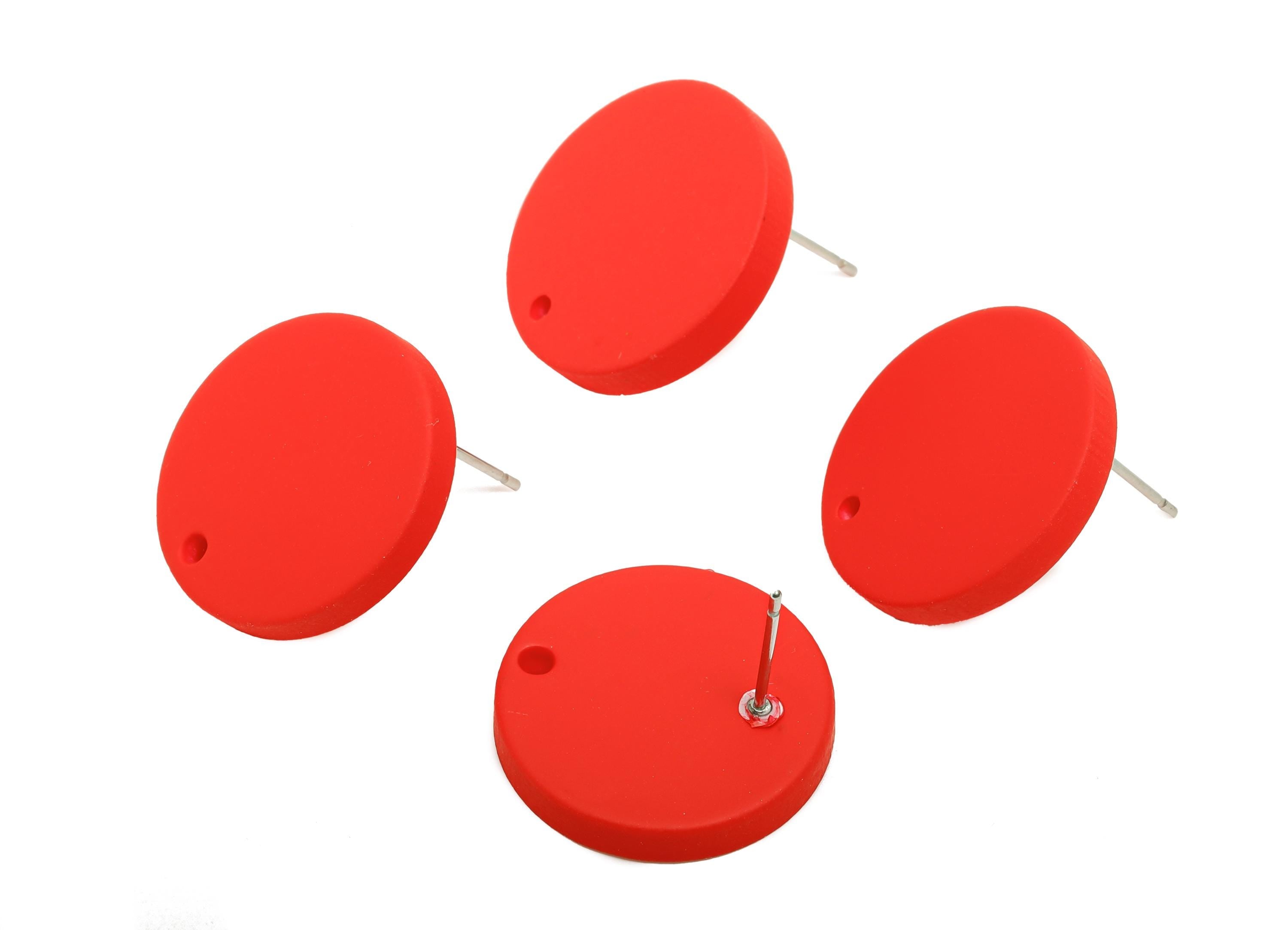 Acrylic Red Round Earring Stud - Simple Matte DIY Earring Base - Flat Disc Geometric Stud -Color Code: A1054 - 19.8x19.8x2.9mm- AC3642-A1054 - DOMEDBAZAAR