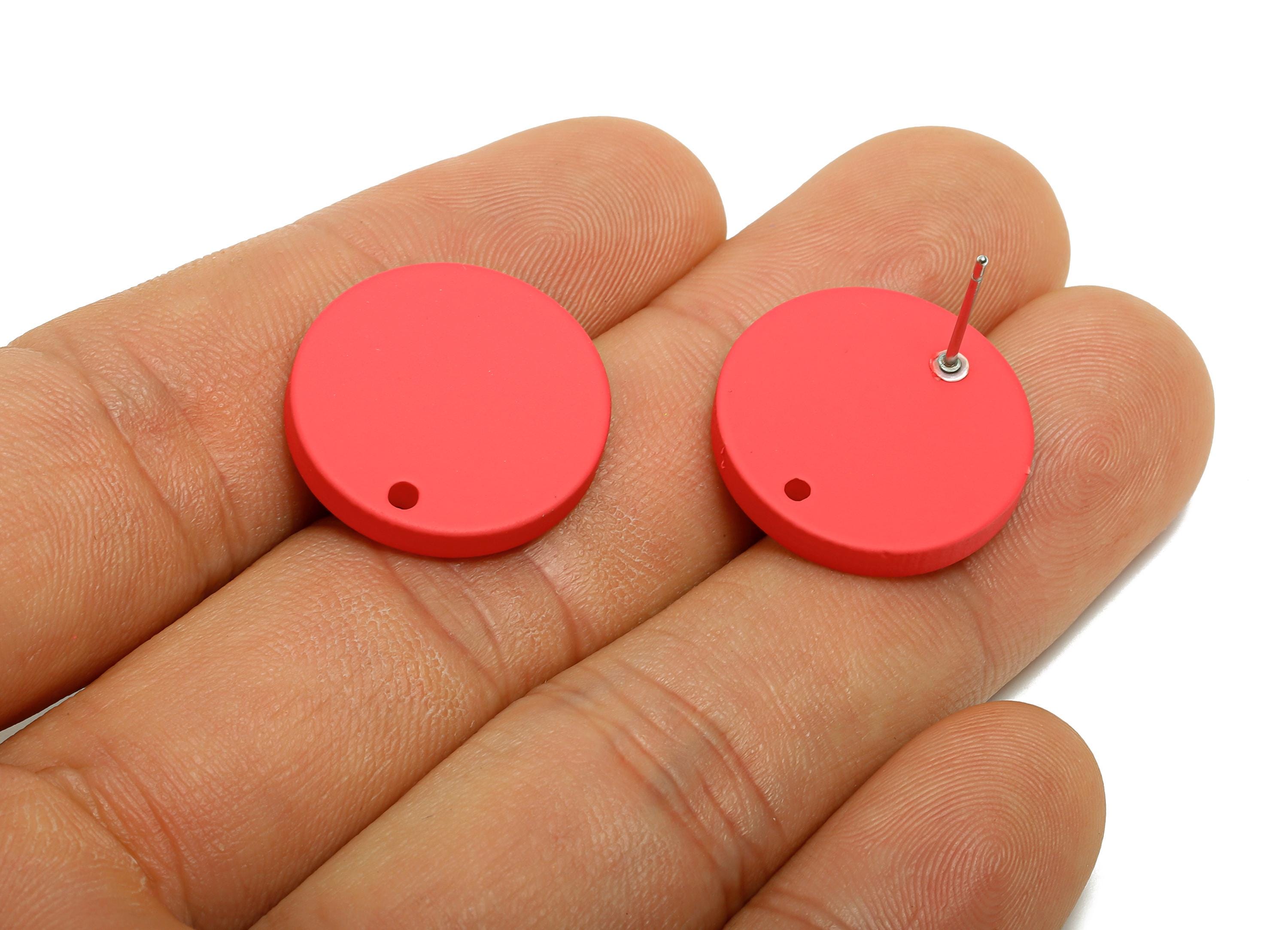 Acrylic Red Round Earring Stud - Simple Matte DIY Earring Base - Flat Disc Geometric Stud -Color Code: A1055 - 19.8x19.8x2.9mm- AC3642-A1055 - DOMEDBAZAAR