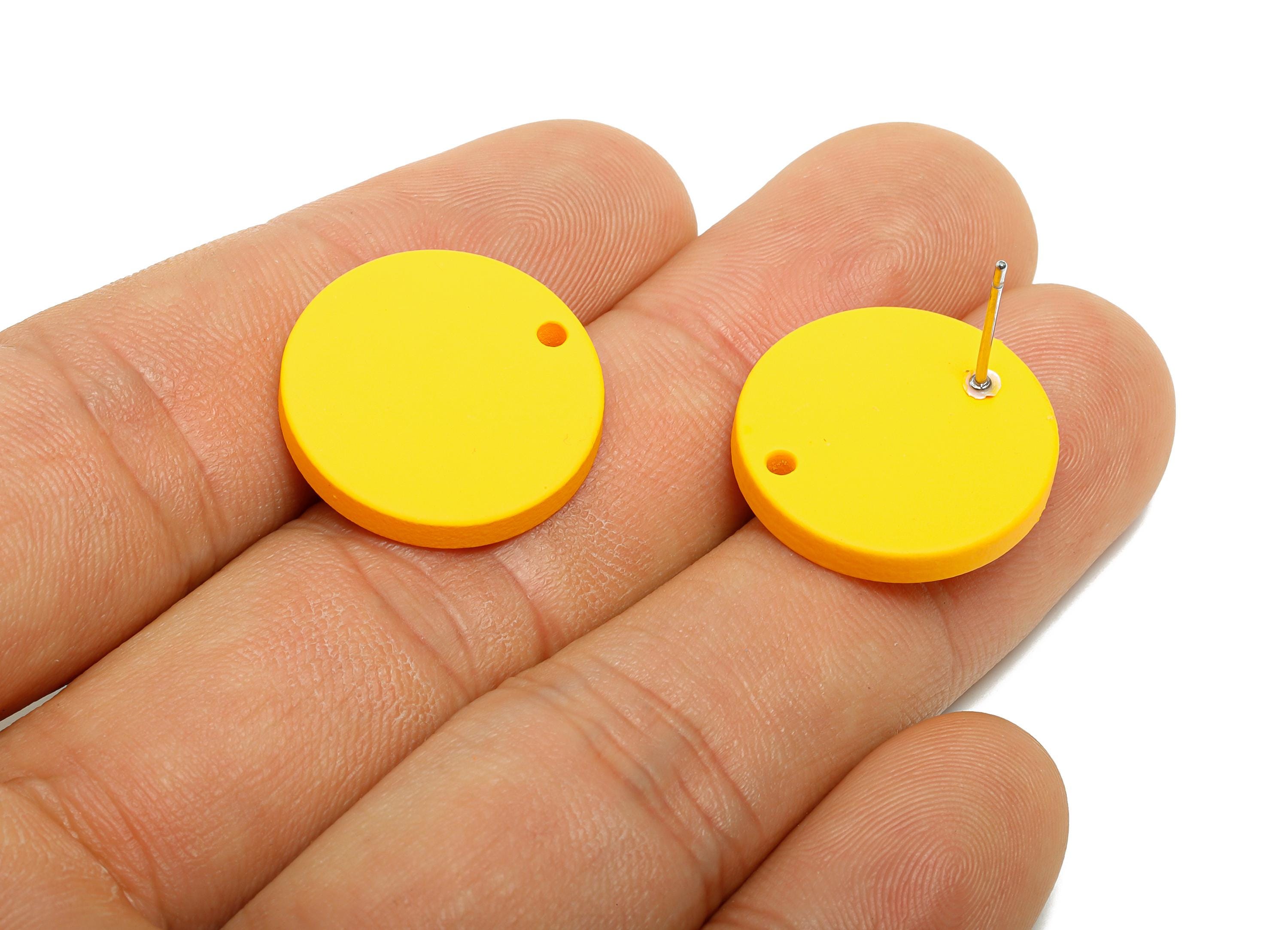 Acrylic Yellow Round Earring Stud - Simple Matte Earring Stud - Bold Color DIY Earring Base - Color Code: A1057-19.8x19.8x2.9mm-AC3642-A1057 - DOMEDBAZAAR