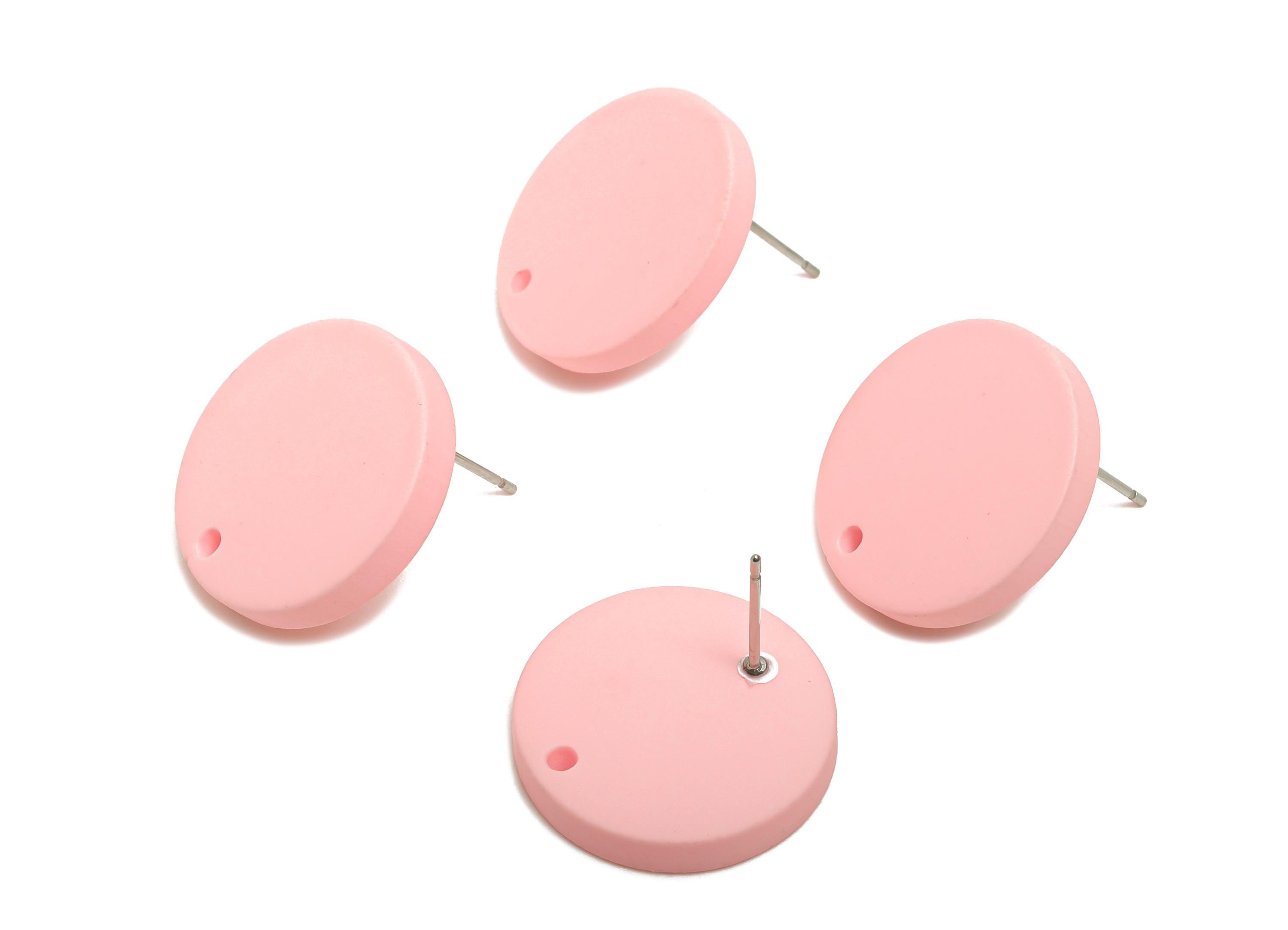 Acrylic Pink Round Earring Stud - Simple Matte DIY Earring Base - Flat Disc Geometry Stud - Color Code: A1061 - 19.8x19.8x2.9mm-AC3642-A1061 - DOMEDBAZAAR