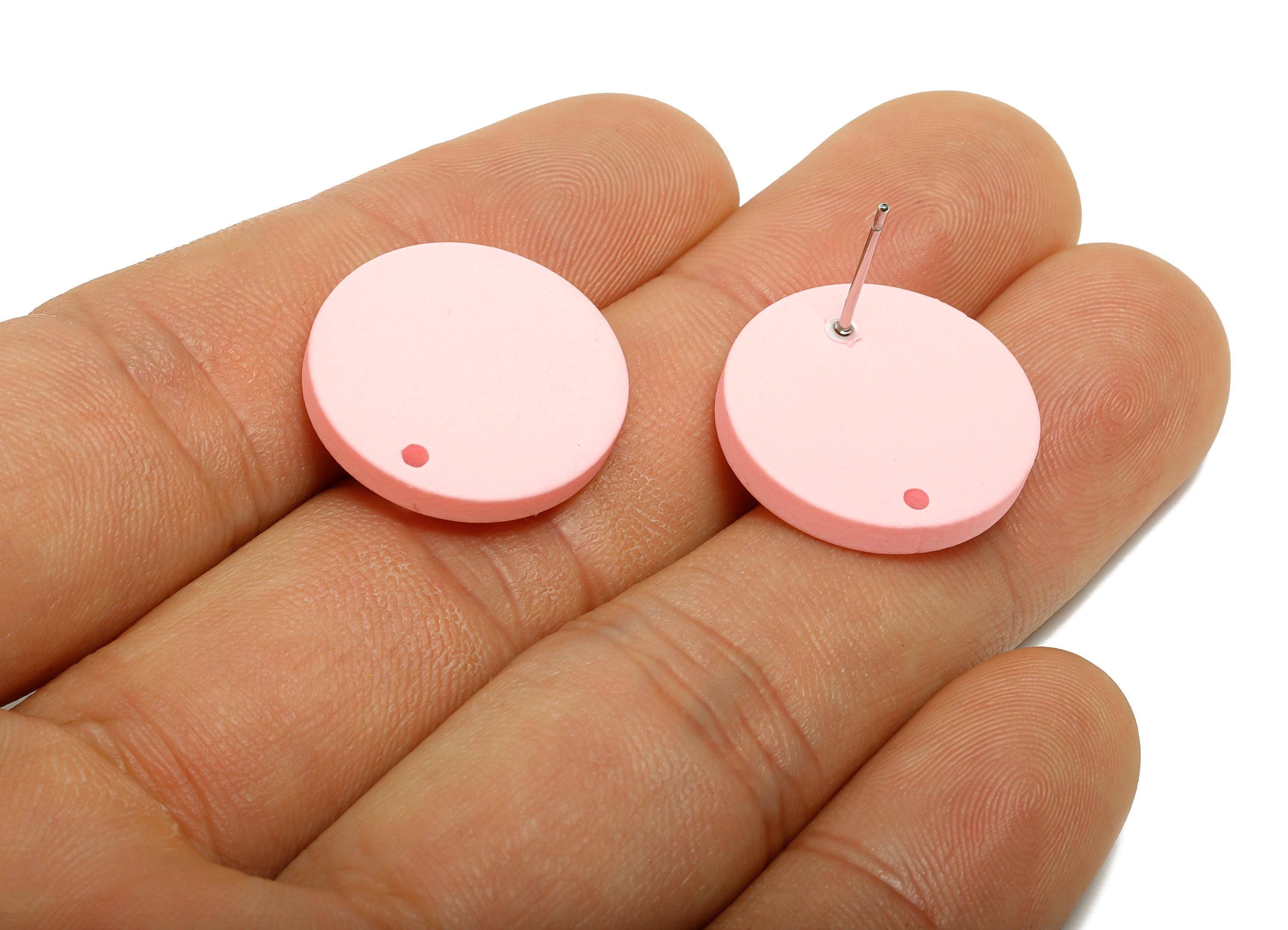 Acrylic Pink Round Earring Stud - Simple Matte DIY Earring Base - Flat Disc Geometry Stud - Color Code: A1061 - 19.8x19.8x2.9mm-AC3642-A1061 - DOMEDBAZAAR