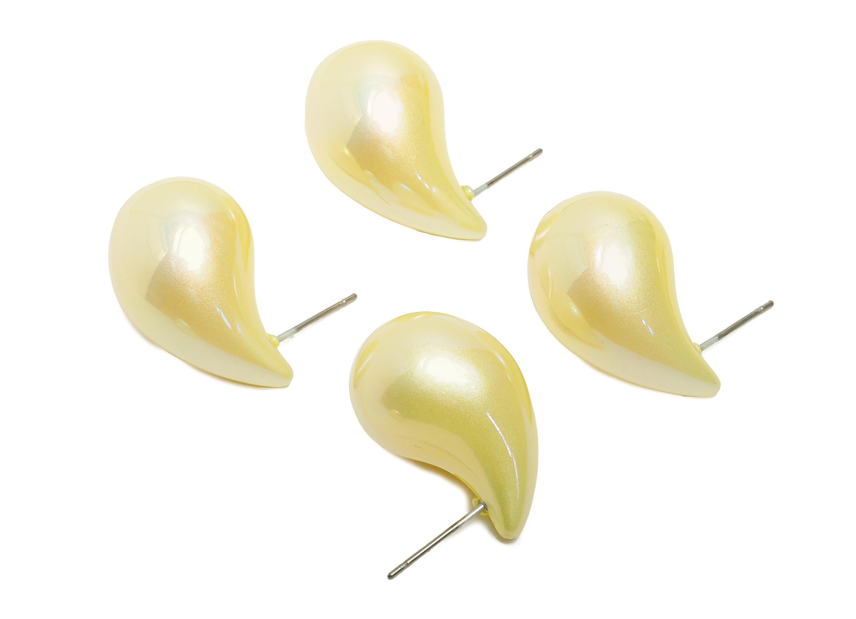 Acrylic Teardrop Earring Stud - Yellow Minimalist Abstract Earring Post - Modern Earring Stud - Glossy Acrylic Earring - 34x14x14mm-AC3639D - DOMEDBAZAAR