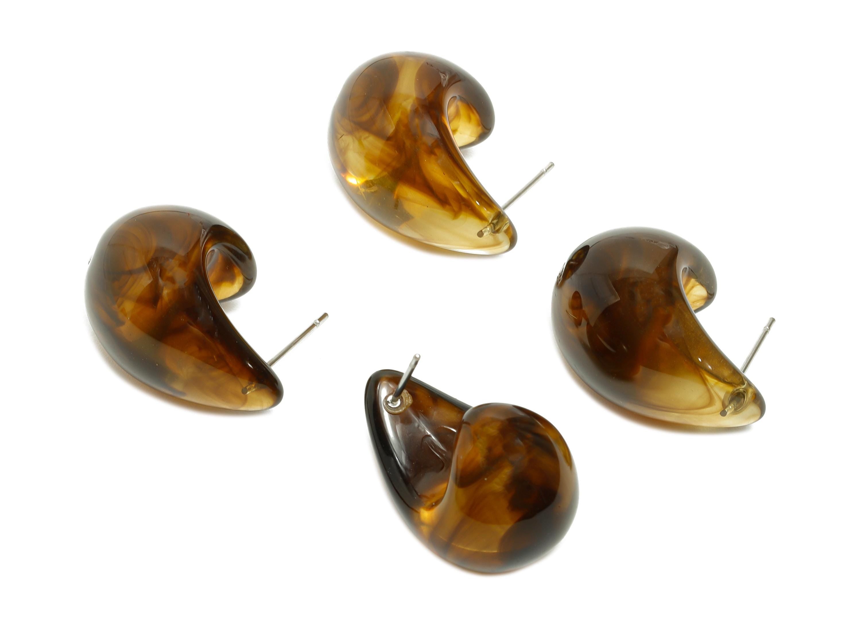 Acrylic Curved Earring Stud - Lightweight Abstract Acrylic Earring - Modern Earring Stud - Acrylic Soft Color Earring - 22x16x14mm - AC3638B - DOMEDBAZAAR
