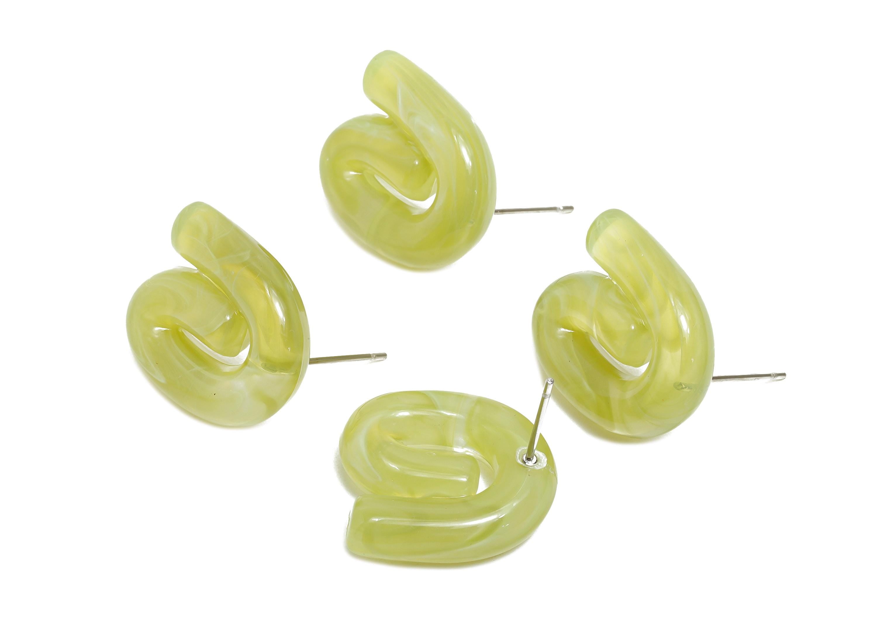 Acrylic Swirl Hoop Earring Stud - Lightweight Marbled Green Earring Post - Modern Earring Stud - Bold Modern Jewelry - 19x16x5mm - AC3640A - DOMEDBAZAAR