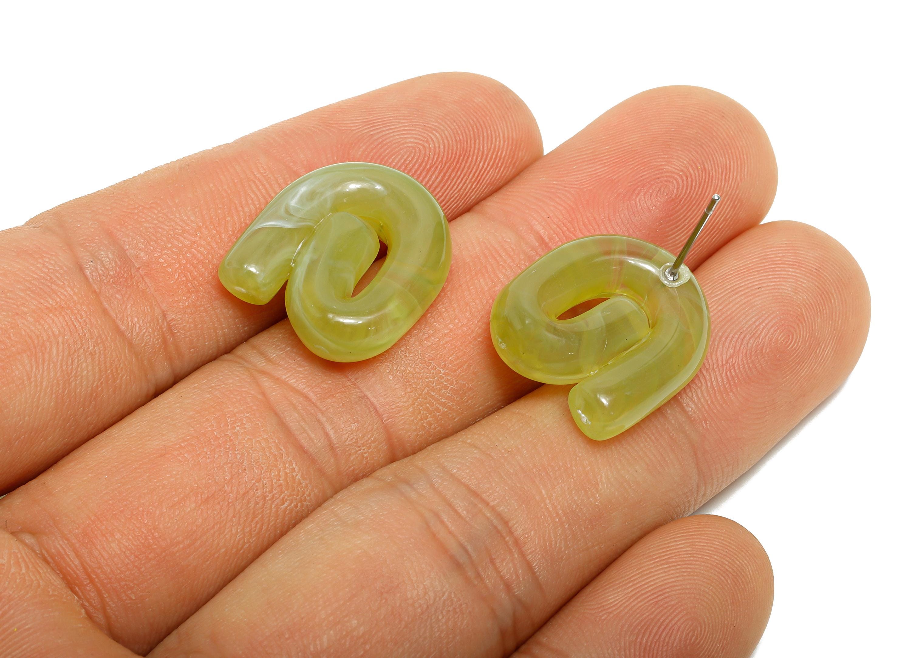 Acrylic Swirl Hoop Earring Stud - Lightweight Marbled Green Earring Post - Modern Earring Stud - Bold Modern Jewelry - 19x16x5mm - AC3640A - DOMEDBAZAAR