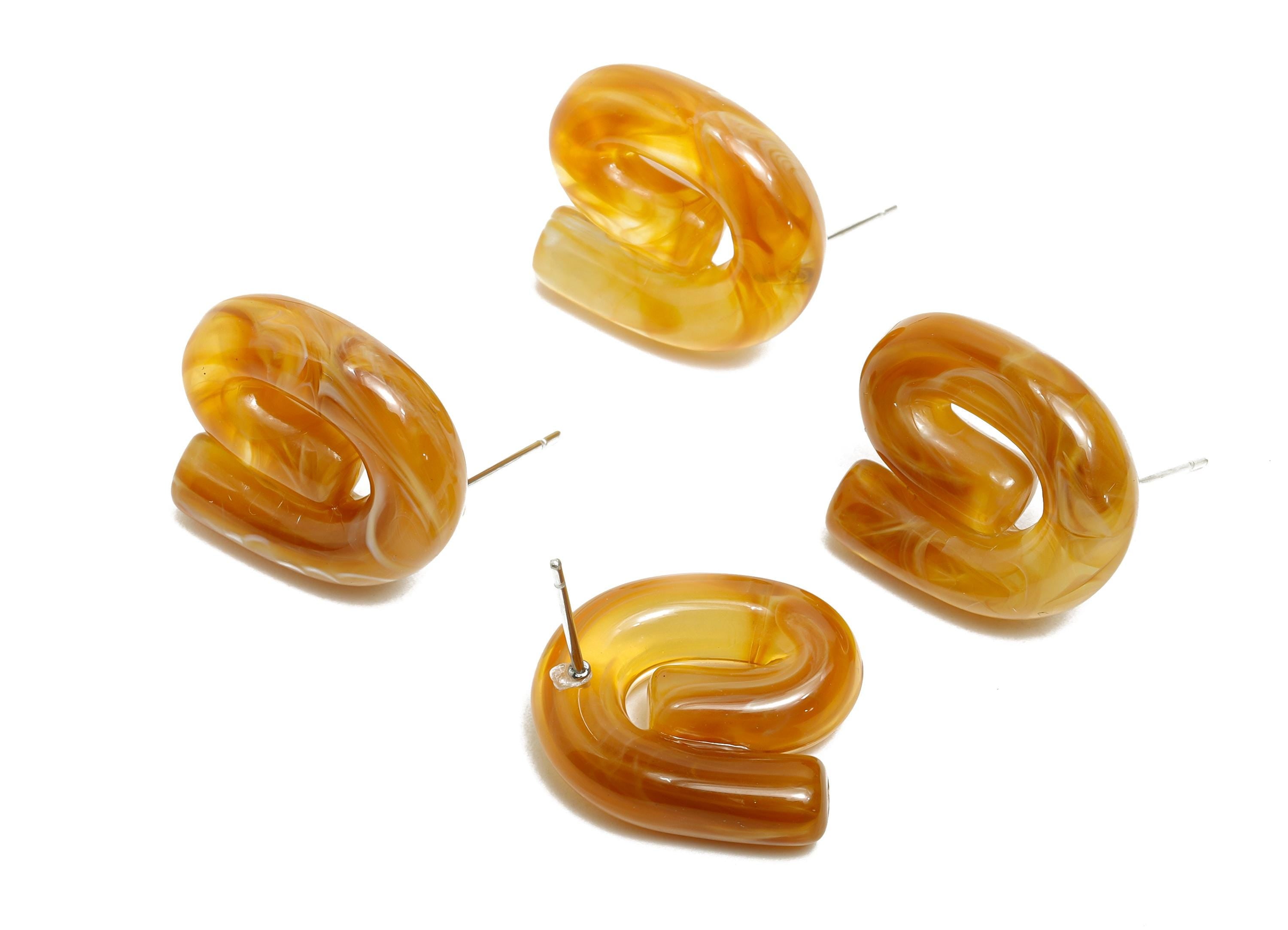 Acrylic Swirl Hoop Earring Stud - Lightweight Marbled Orange Earring Post - Modern Earring Stud - Bold Modern Jewelry - 19x16x5mm - AC3640C - DOMEDBAZAAR